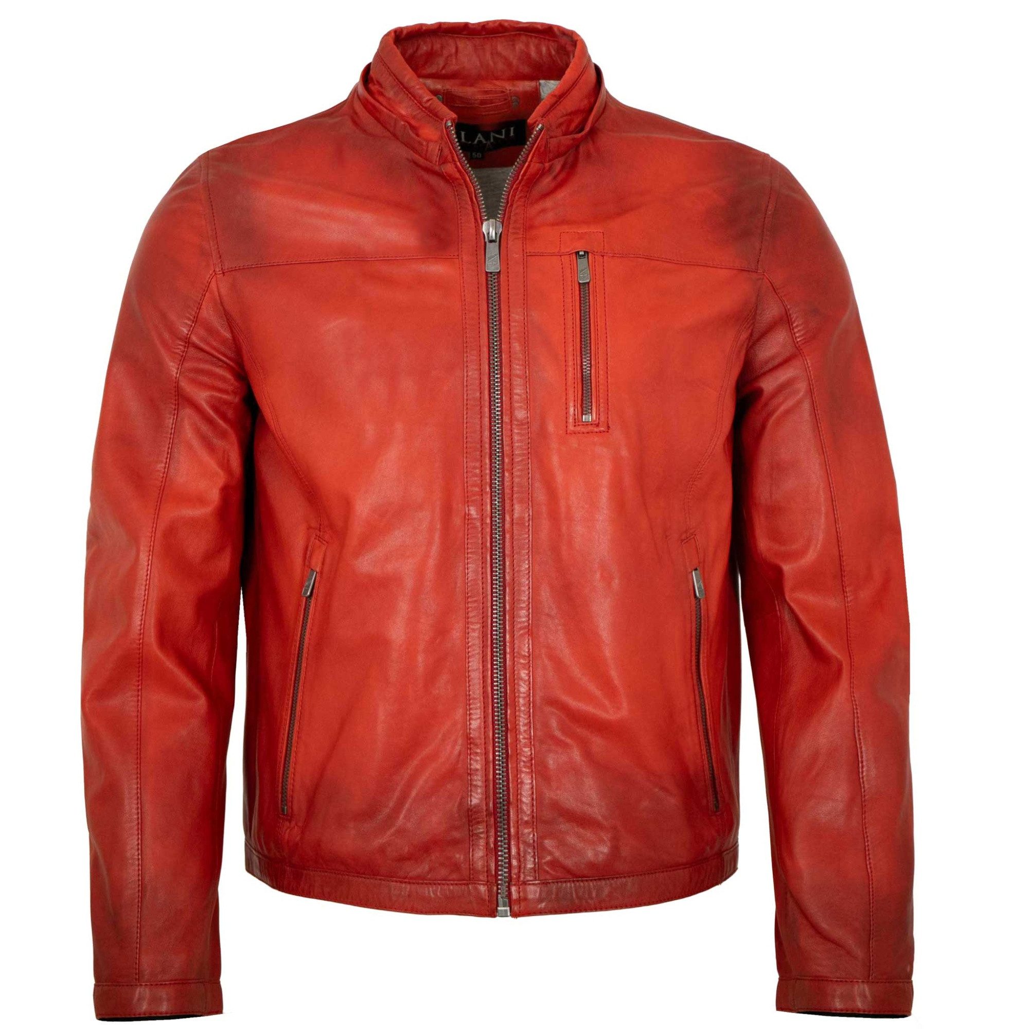 Jilani Lederjacke Cody Jilani - Herren Lederjacke Kapuze Lammnappa rot – Bild 4 von 5