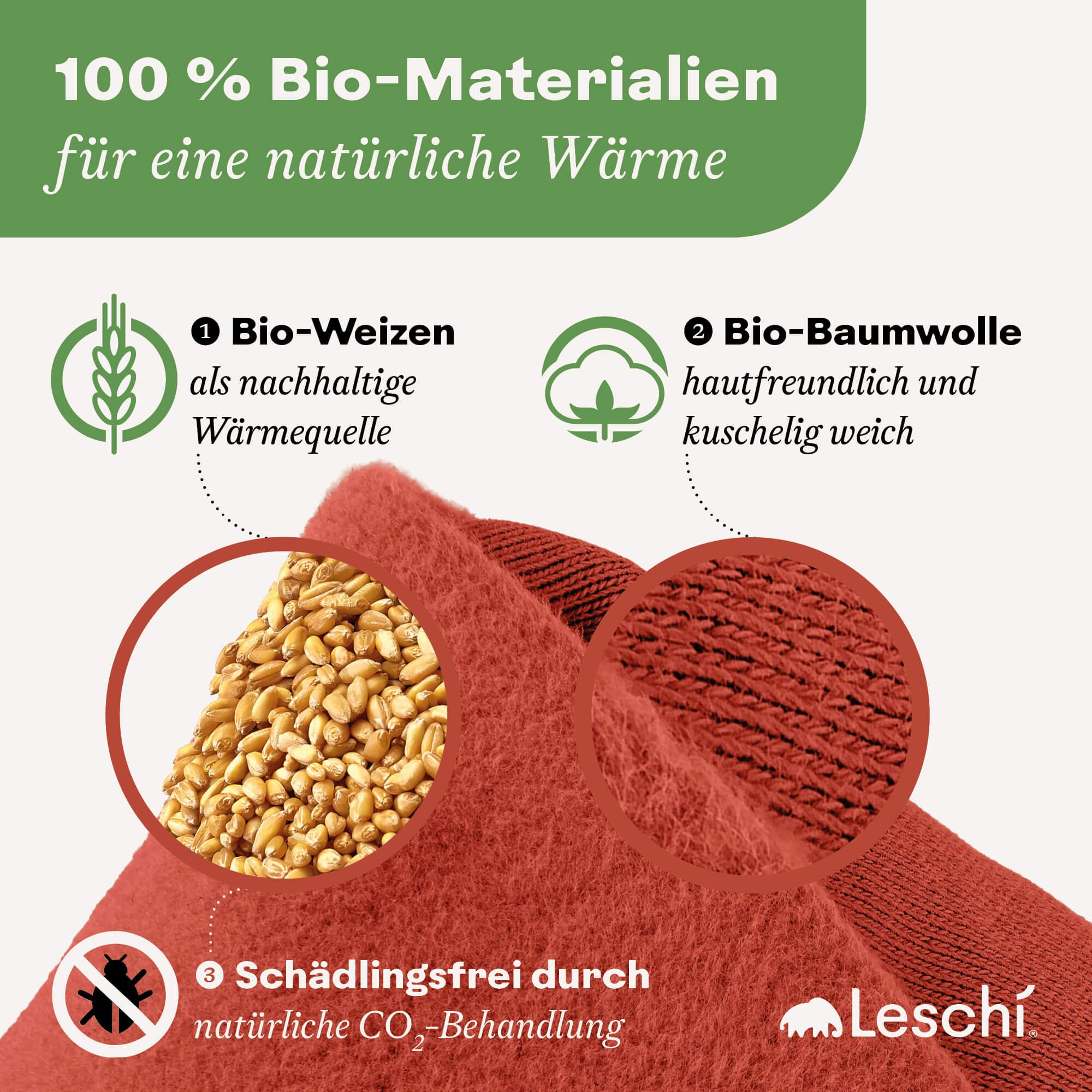 Leschi Wärmekissen für die Mikrowelle, Bio-Weizen Körnerkissen für den Bauch, Herz groß