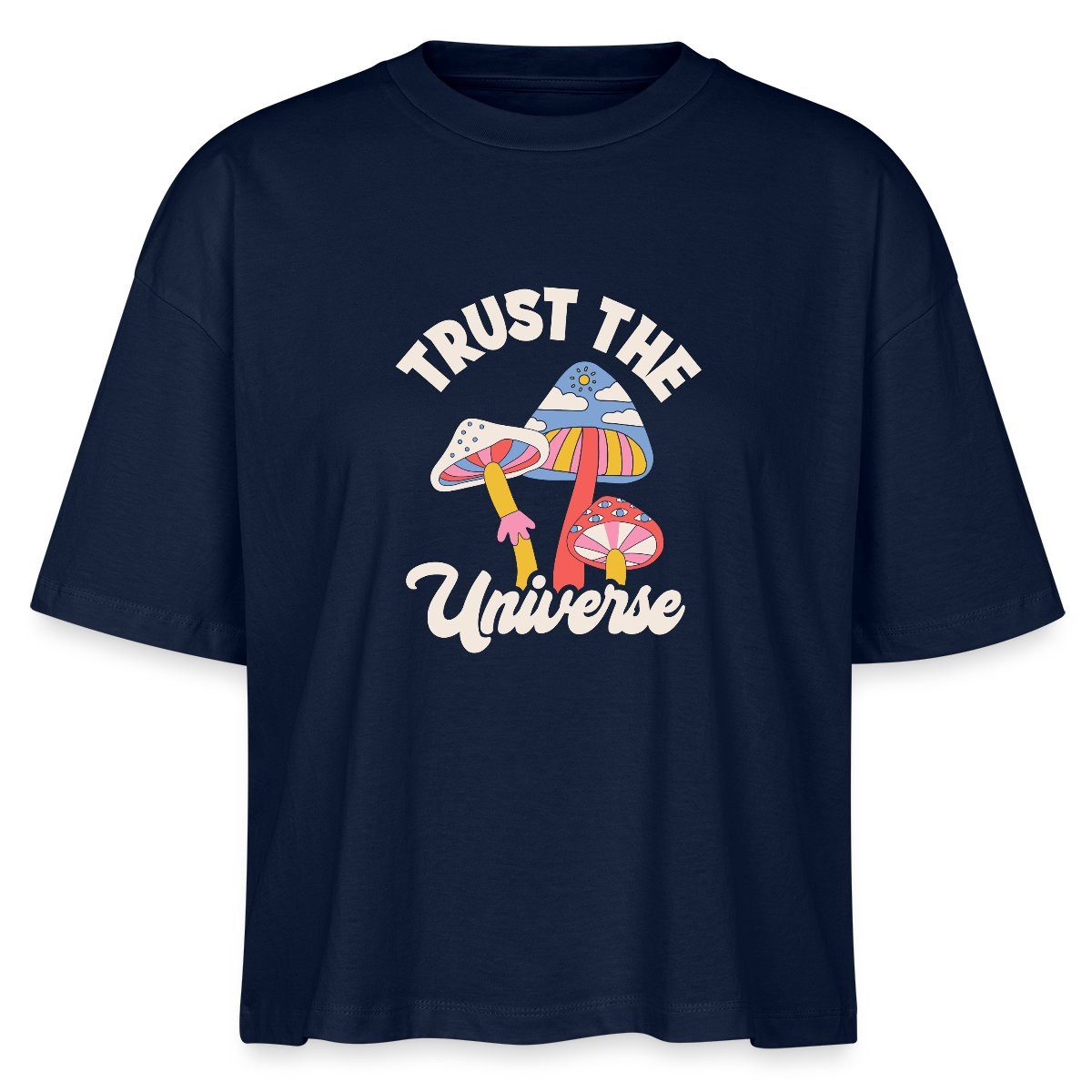 T-Shirt Trust The Universe Buntes Retro Pilz Motiv Boxy Shirt Damen