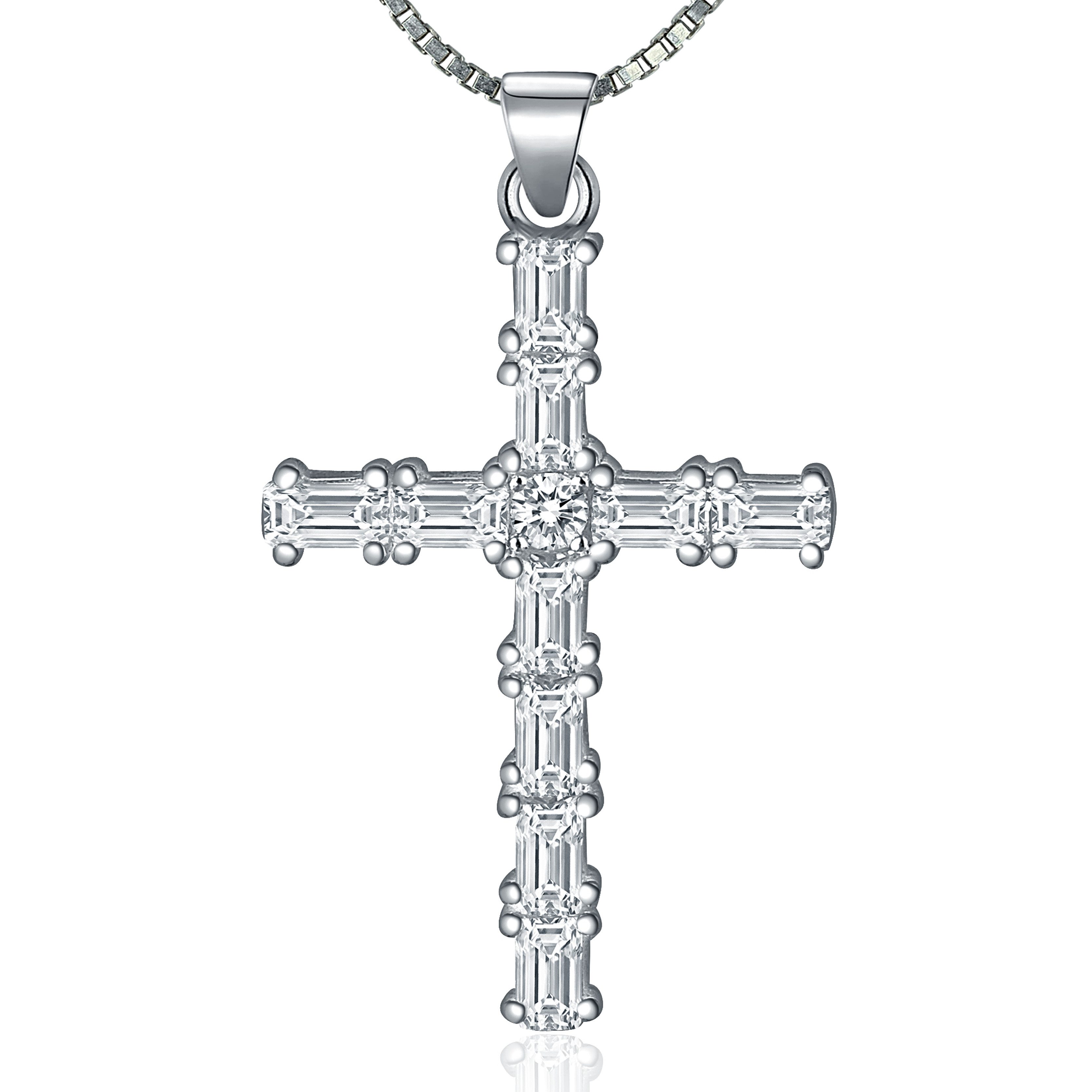 NAHLE Kreuzkette Kreuz Silberkette Kreuz Kette Zirkonia 925 Silber Halskette (inklusive Schmuckbox), 925 Silber Anhänger - rhodiniert