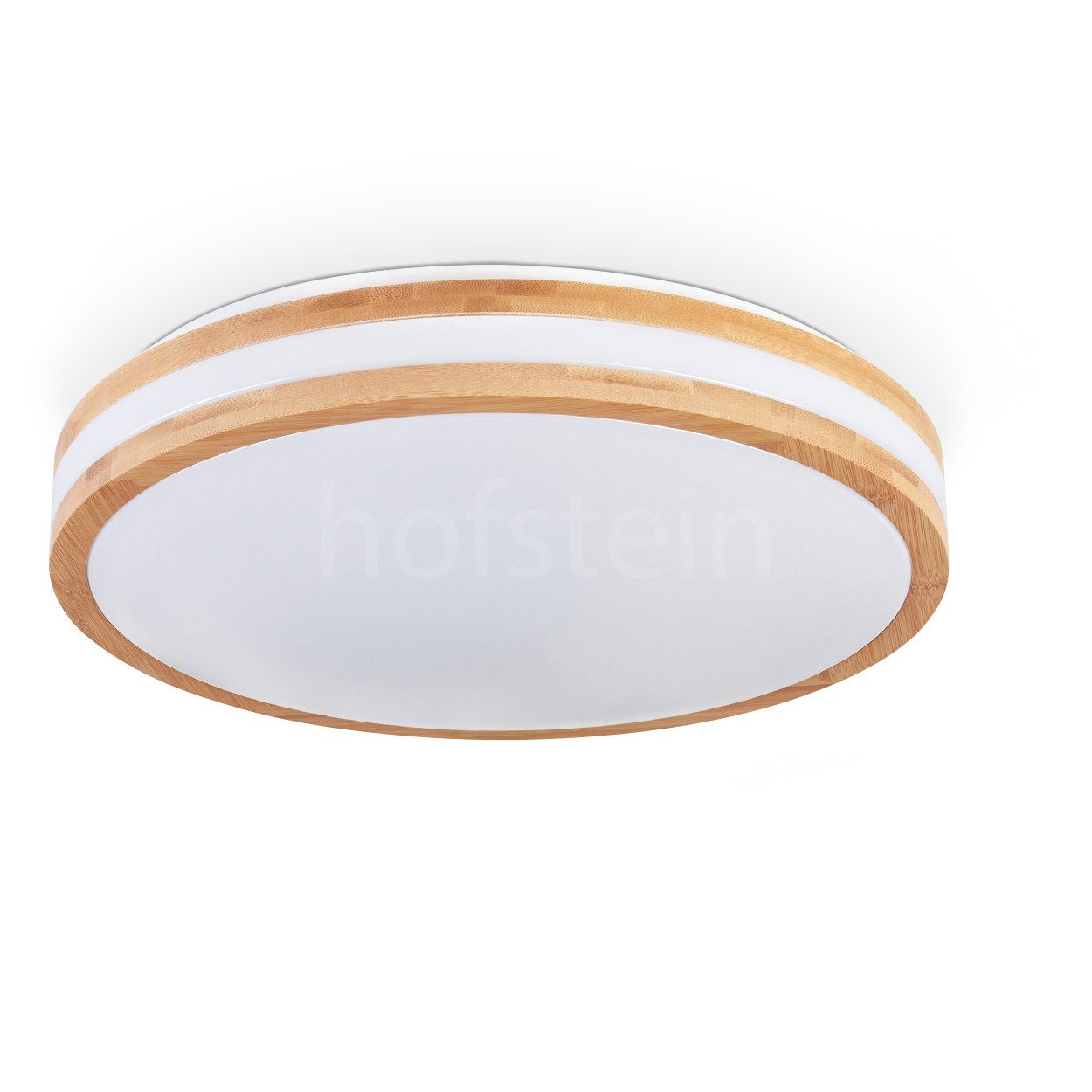 hofstein Deckenleuchte dimmbare Deckenlampe aus Metall/Bambus/Kunststoff in Weiß/Natur, LED fest integriert, 3000 - 6000 Kelvin, Leuchte im Boho-Design, 2500 Lumen, LED 24 Watt, inkl. Fernbedienung