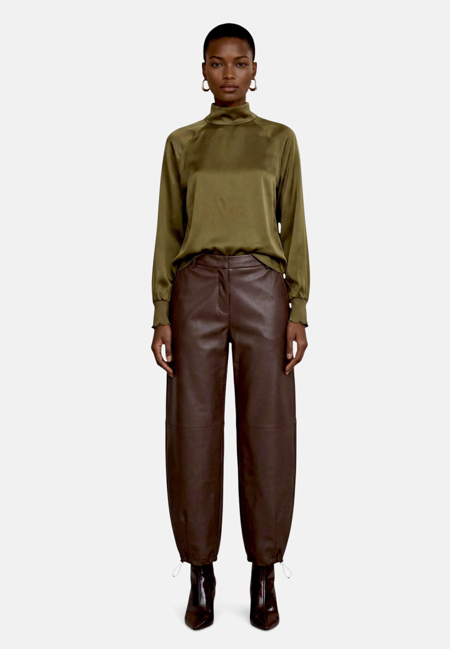 Zero Satinbluse Damen mit Kragen
