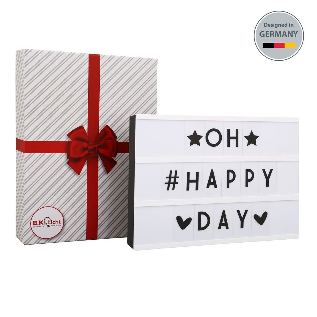 B.K.Licht Tischleuchte Lichtbox Symbole LED A4 USB Batterie 6.500K - BKL1081, LED fest integriert, Tageslichtweiß, 90 Dekobuchstaben in schwarz inkl. Letter Box Leuchtschild