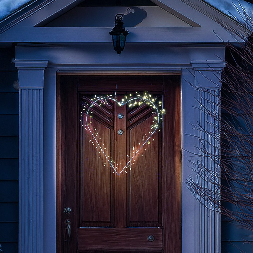 MARELIDA LED Dekolicht LED Herz Metallherz Drahtherz 120LED Leuchtherz 40cm für Innen/Außen, LED Classic, warmweiß (2100K bis 3000K)