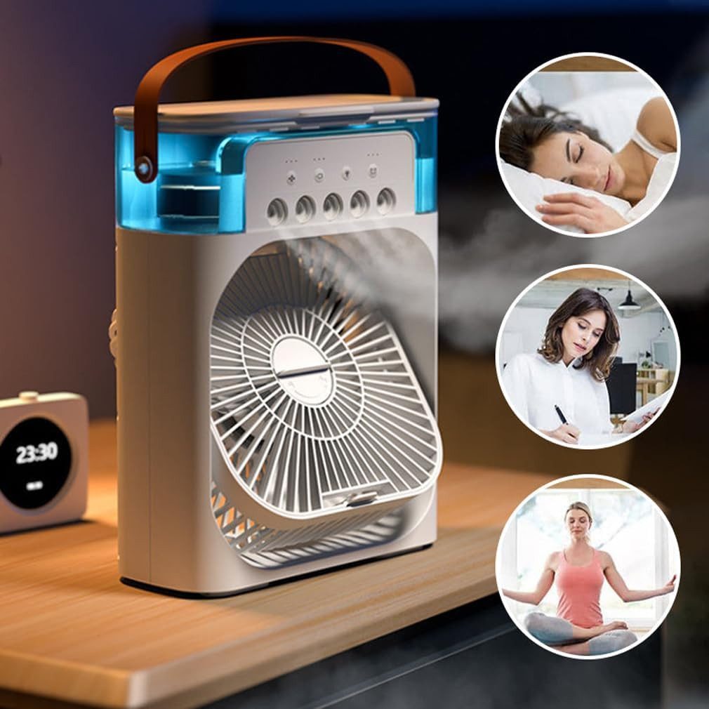 LUCKKY Tischventilator 3-in-1 Luftkühler, USB Ventilator mit Farblichtern., Kompakter 3-in-1 Luftkühler Tischventilator, Camping Festival