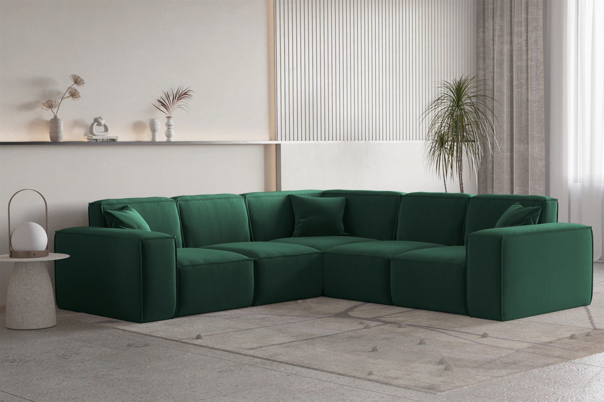 Fun Möbel Ecksofa Ecksofa Designersofa CELES PREMIUM Seite Universal in Stoff, Inkl. 3 Zierkissen