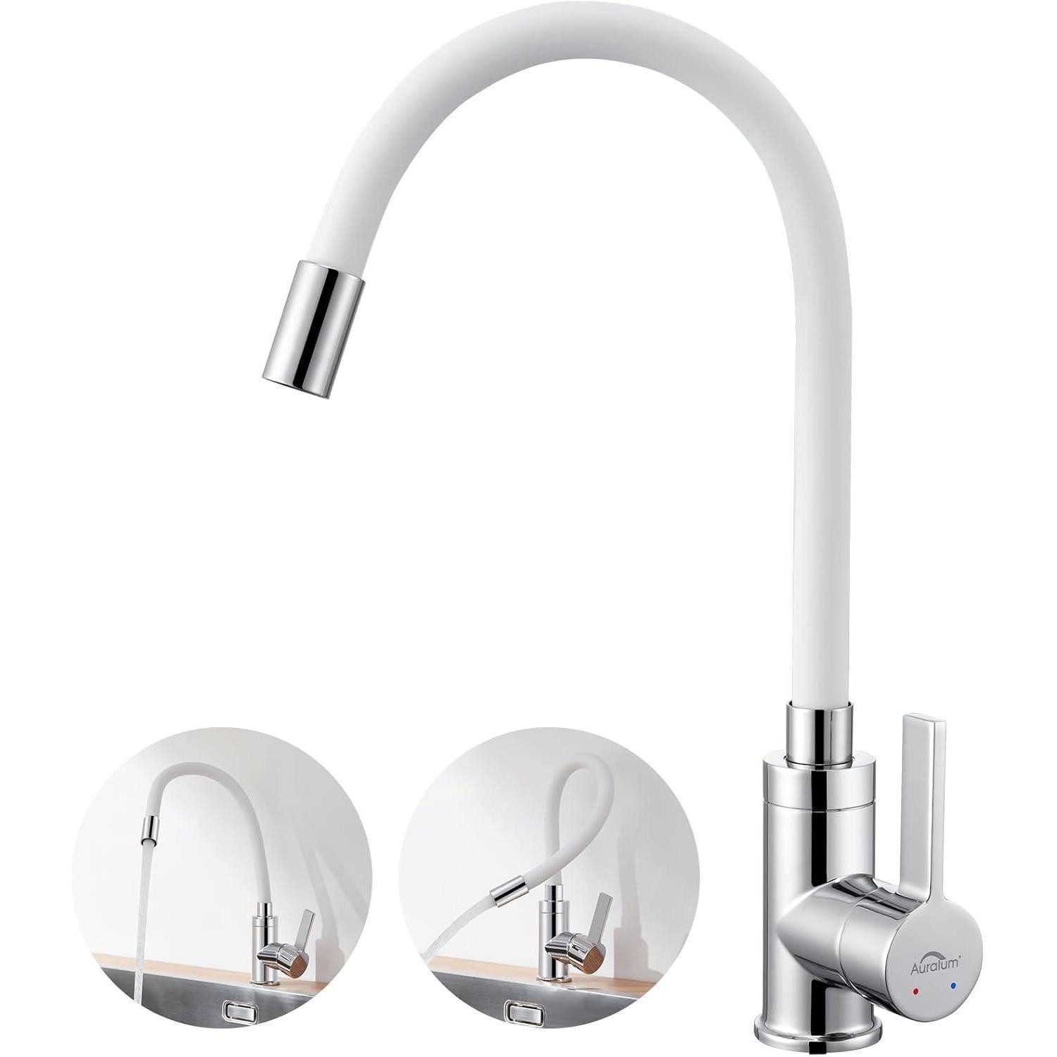 Küchenarmatur Flexibler Wasserhahn Küche Weiß mit Flexibler Auslauf 360° Drehbar
