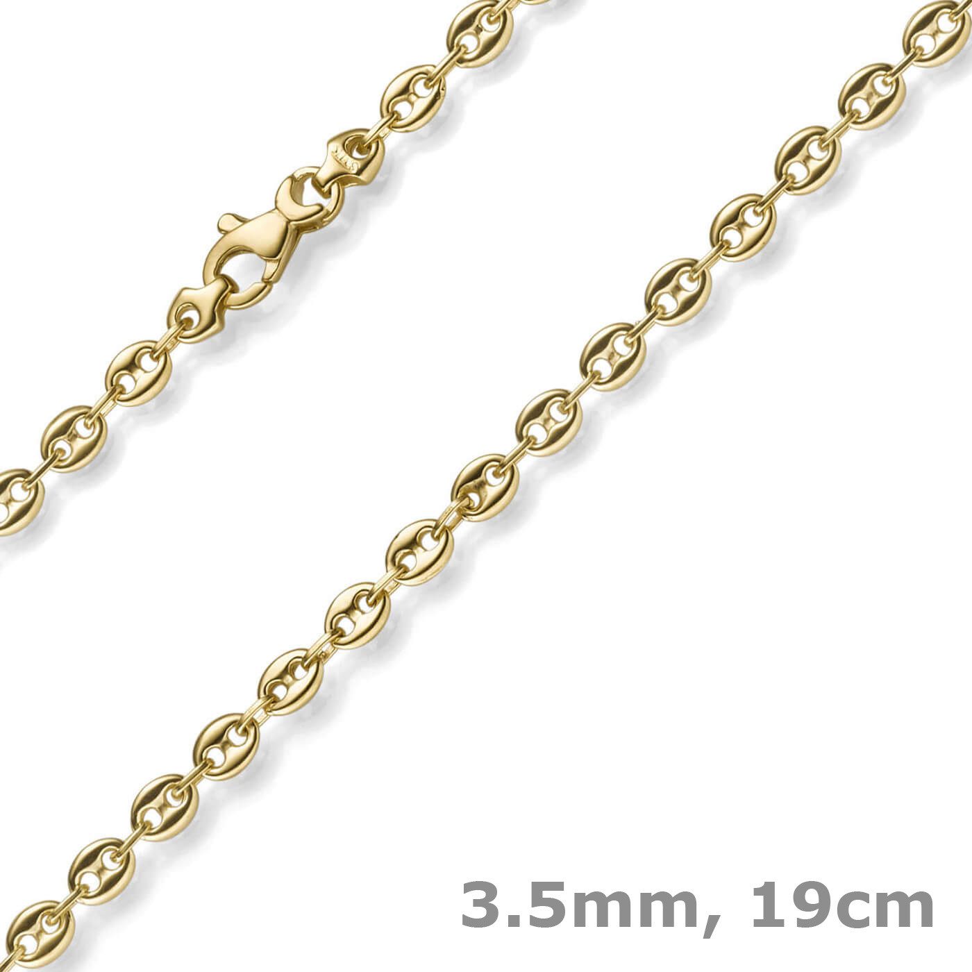 Schmuck Krone Goldarmband 3,5mm Armband Bohnenkette Schiffsankerkette 585 Gelbgold 19cm, Gold 585