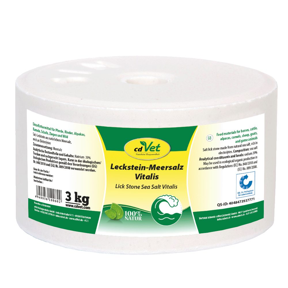 cdVet Leckstein Meersalz Vitalis 3 kg (MHD 08.03.26), Snack für: Pferd, Ziege, Rind, Schaf, Kann in ökologischen/biologischen Produktion verwendet werden.