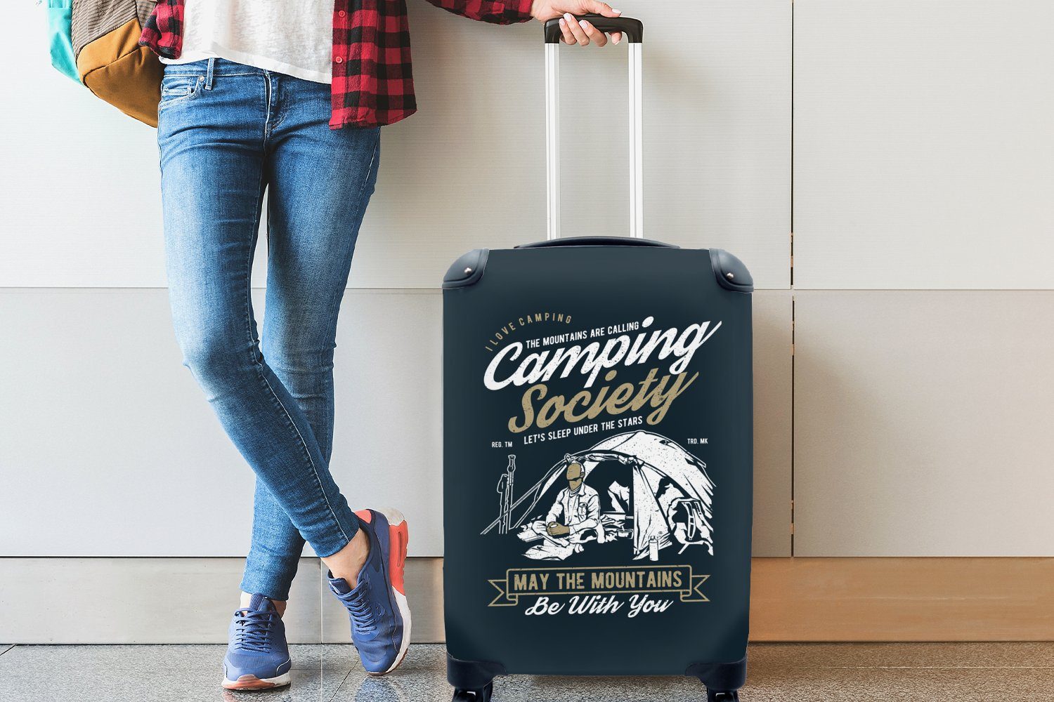 Sprichwörter Camping mit Handgepäck Vintage, Ferien, Reisekoffer rollen, MuchoWow für Zelt - - - Handgepäckkoffer Trolley, Rollen, Reisetasche 4