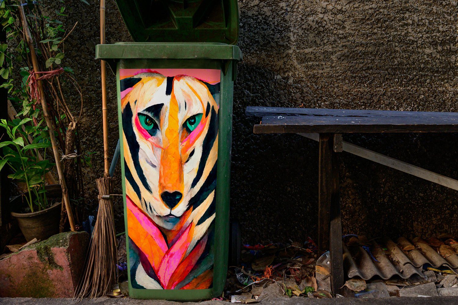 Farben (1 Abstrakt Tiere Sticker, - - Abfalbehälter Container, Wandsticker MuchoWow Mülltonne, - Augen Mülleimer-aufkleber, St),