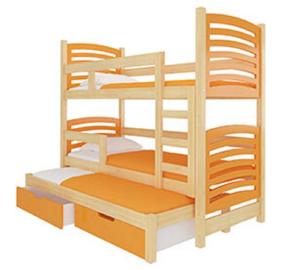 mit Schlafgelegenheiten) Farbe Hochbett 3 Feldmann-Wohnen Kiefer SORIA wählbar Natur Absetzungen: / orange (Etagenbett