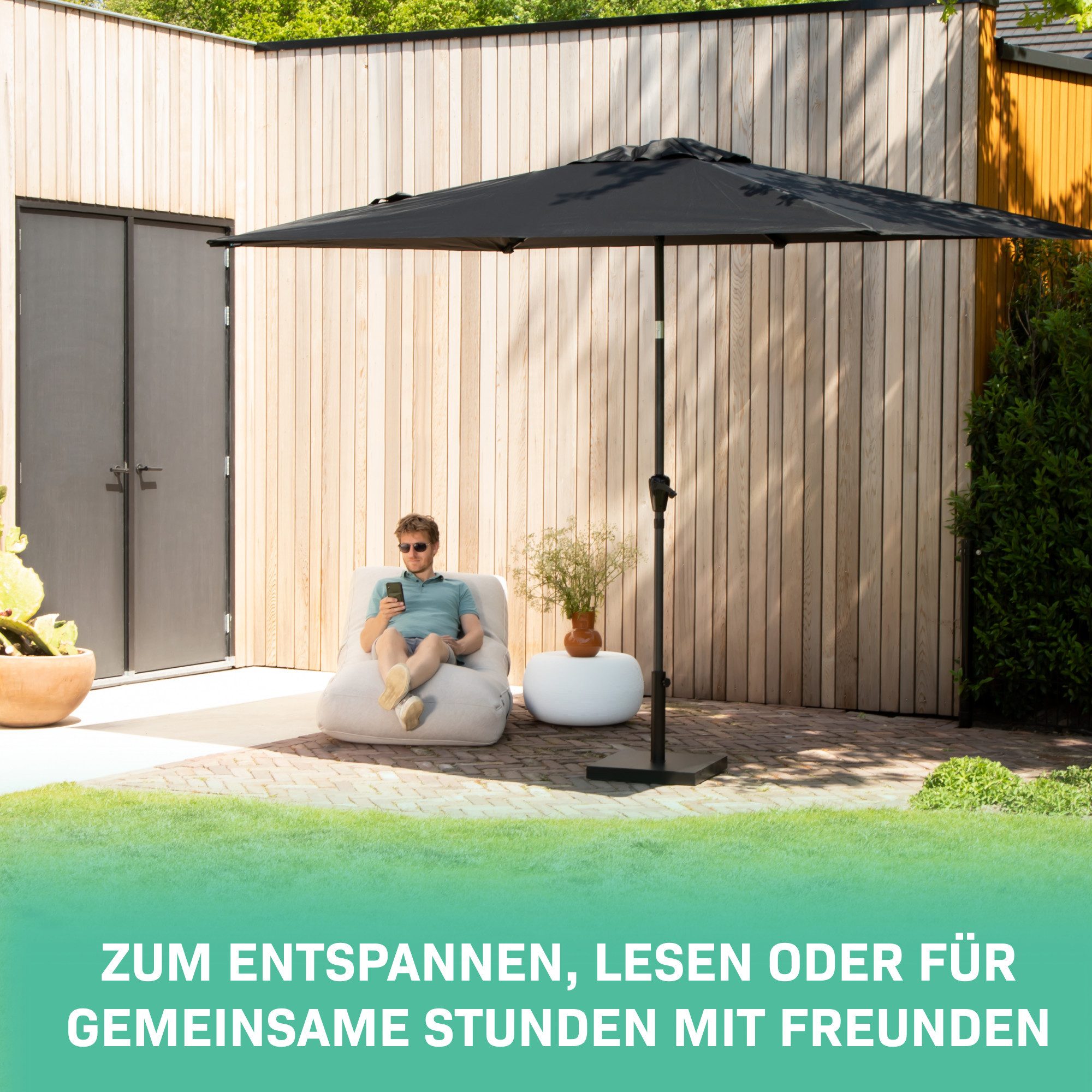 VONROC Sonnenschirm rechteckig, LxB: 300x200 cm, Set, Je nach Variante mit oder ohne Sockel, Rechteckiger Sonnenschirm für Terasse, Garten, Balkon & Gastro