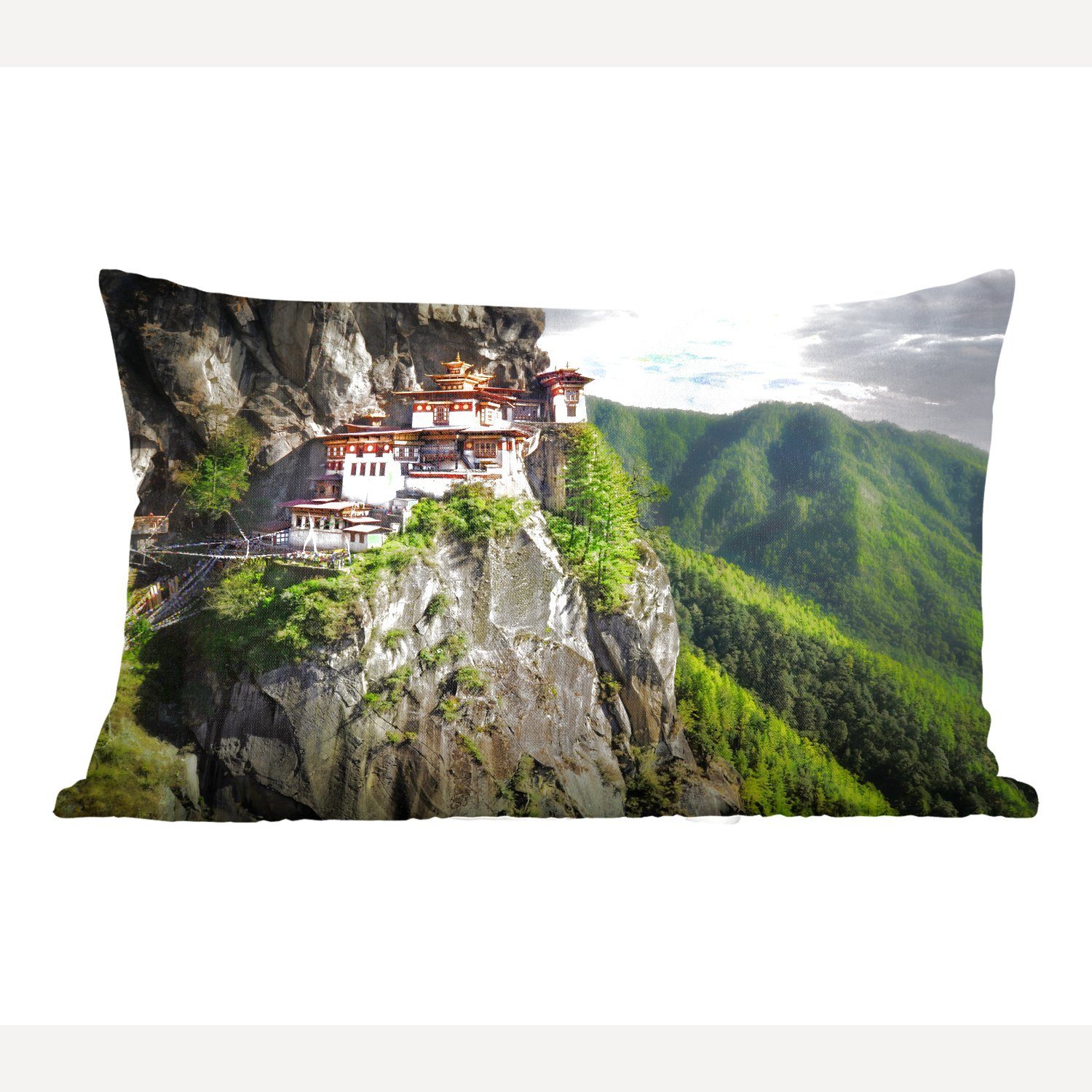 MuchoWow Dekokissen Buddhistischer Tempel in Bhutan, Wohzimmer Dekoration, Zierkissen, Dekokissen mit Füllung, Schlafzimmer