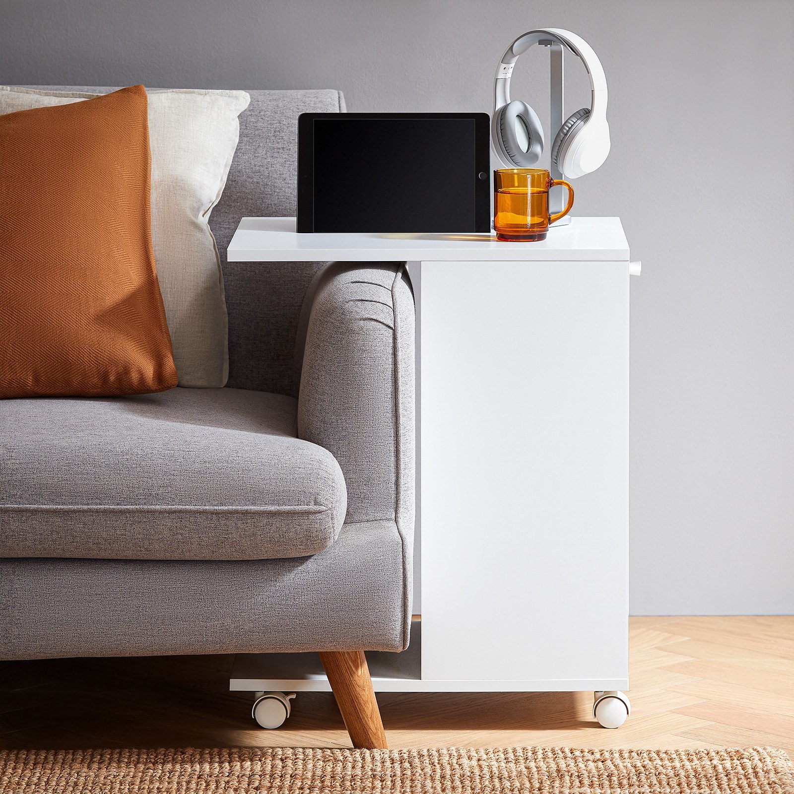 SoBuy Beistelltisch FBT148, C-förmiger Wohnzimmertisch Couchtisch Sofatisch mit Rollen