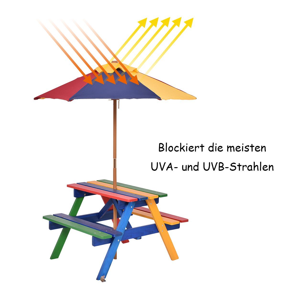 COSTWAY Children's Seating Set, 2 Chairs & Parasol, 4 Seats, 79x71x52.5cm