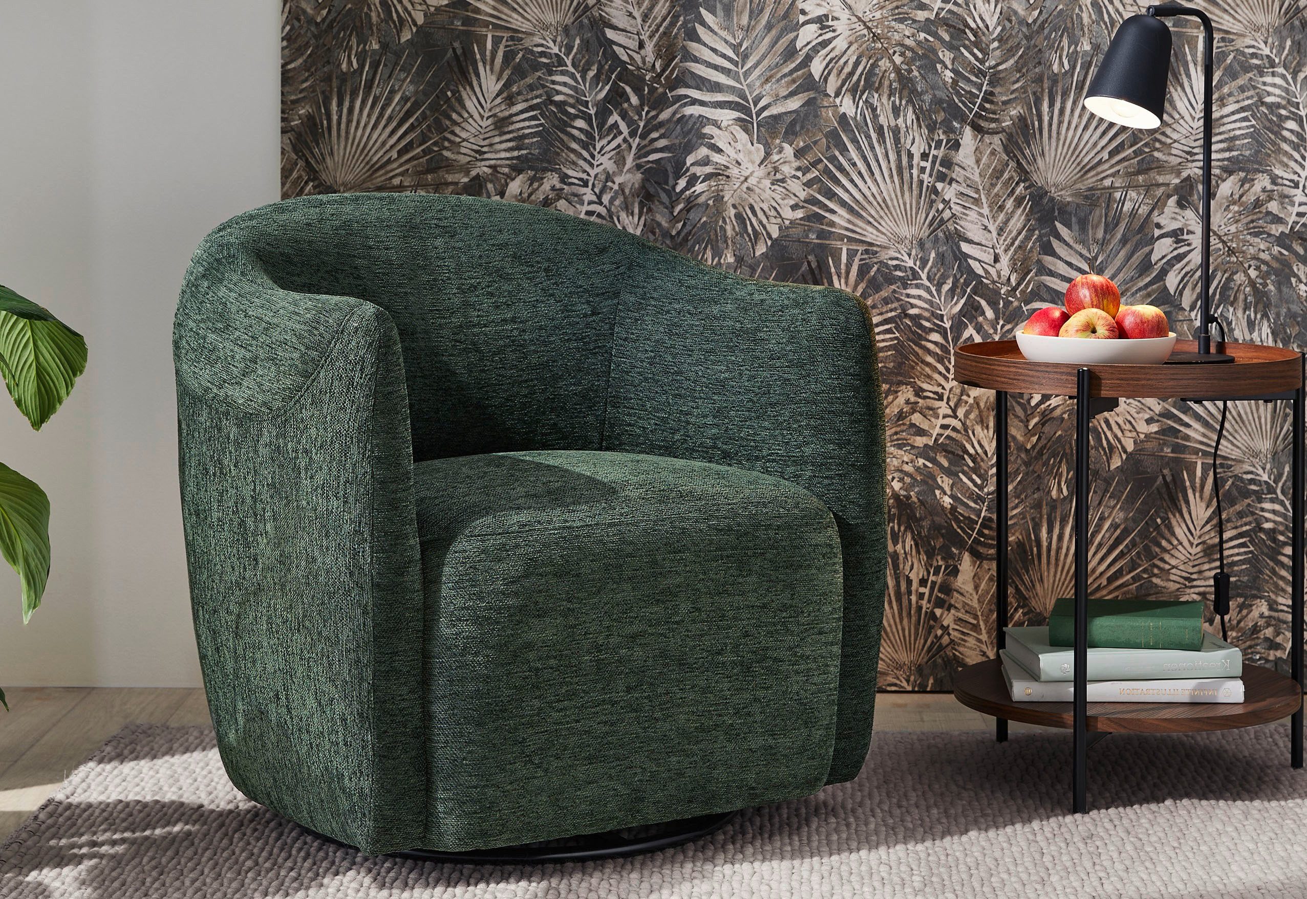 Jockenhöfer Gruppe Loungesessel Nigel, 360° Drehfunktion, Chenillebezugsstoff, kompaktes Stellmaß