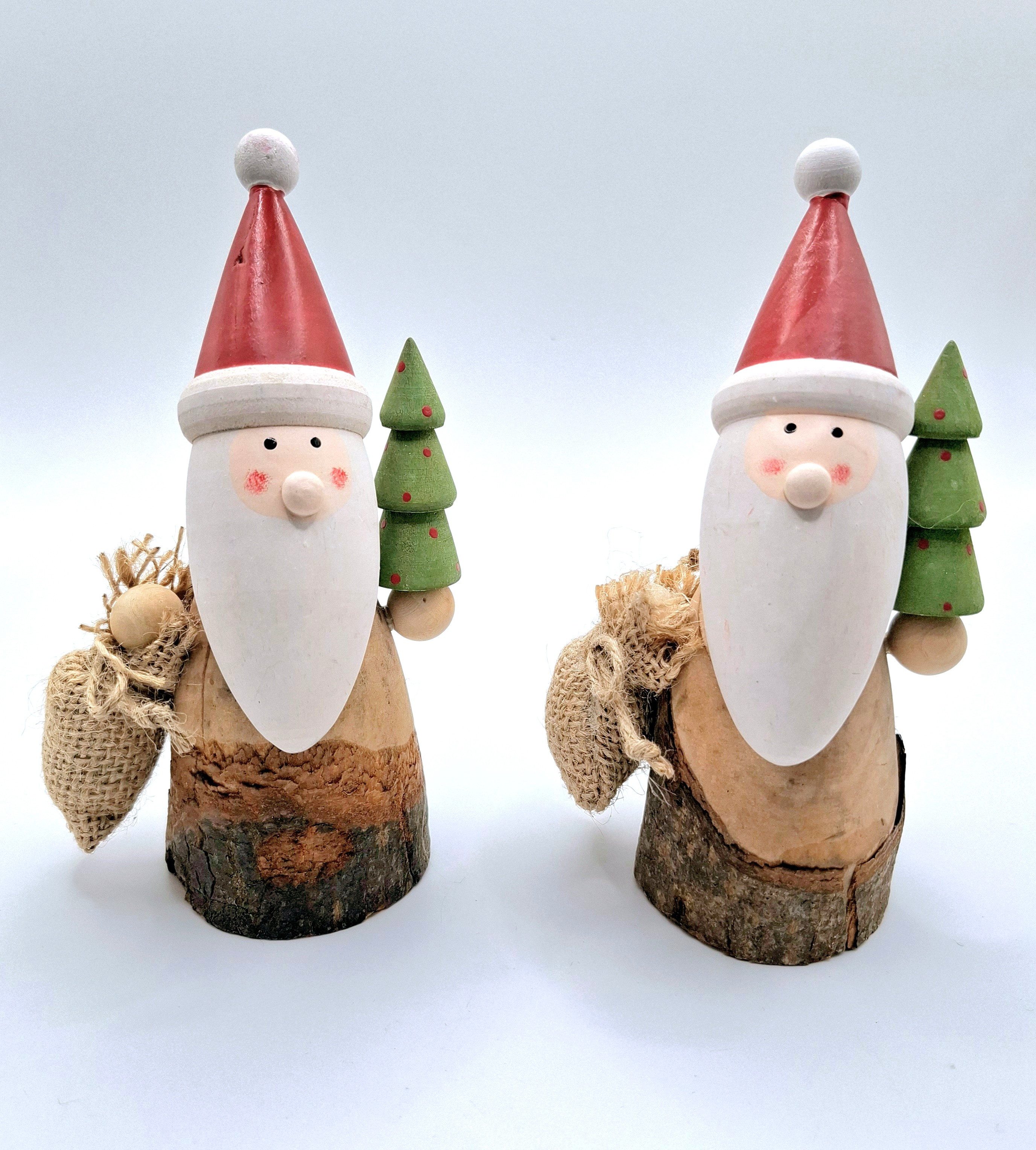 Vosteen Weihnachtsmann Winterdeko aus Holz Adventszeit Santa mit Jutesack und Tanne 2 Stück (2 Stück), Naturdeko aus Holz