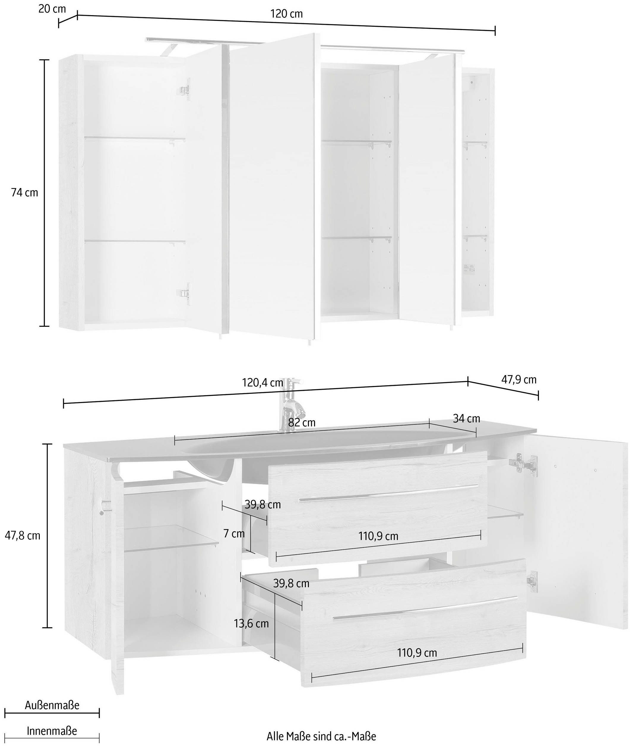cm (2-St), Badmöbel-Set weiß MARLIN glanz/weiß 3040, 120 glanz Breite