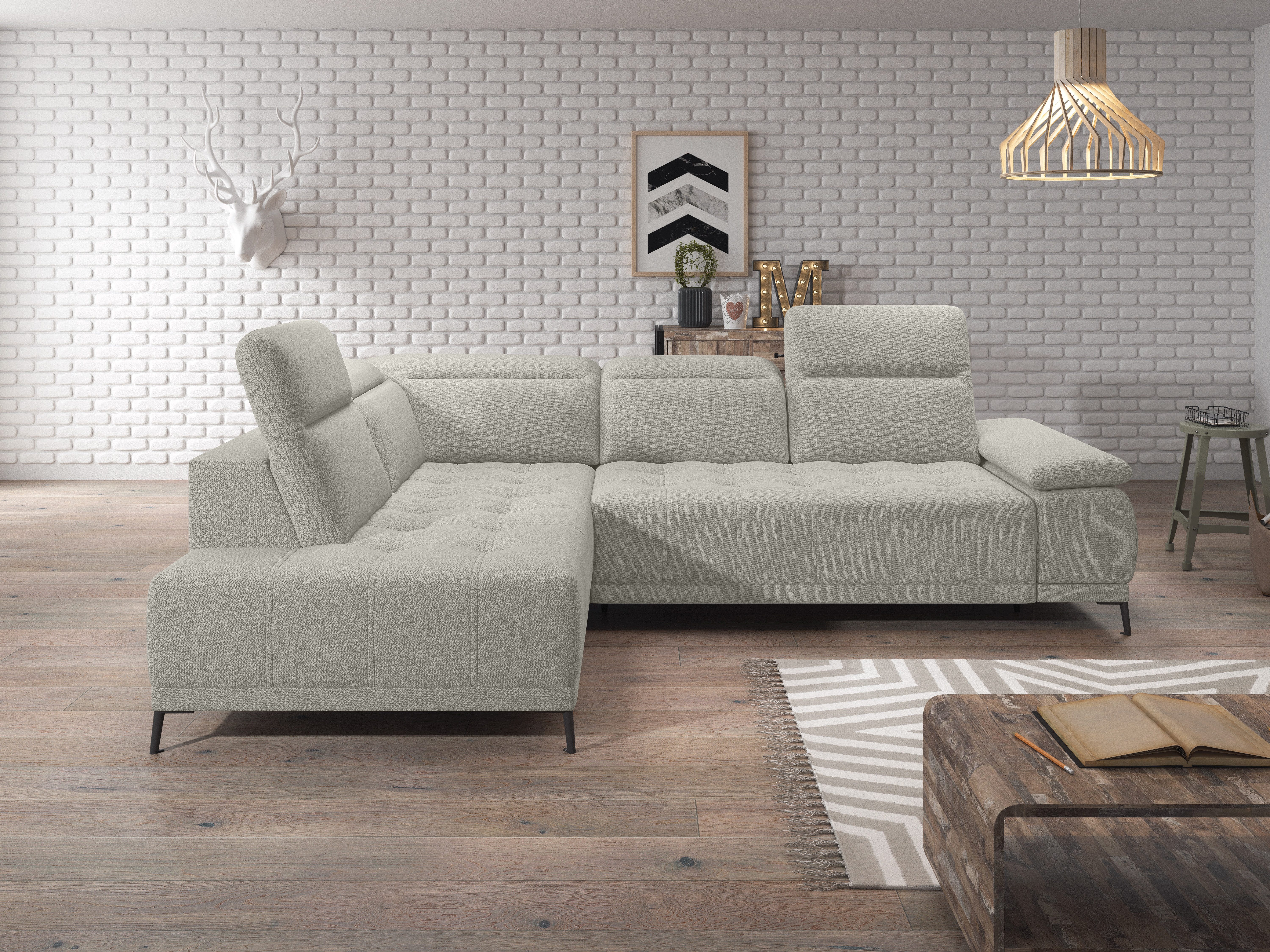 WERK2 Ecksofa Focus-L, elektrisch erweiterbare Sitztiefe um ca. 30 cm, L-Form, Komfort nach Maß: Ausziehbare Sitztiefe, verstellbare Kopfteile & Füße