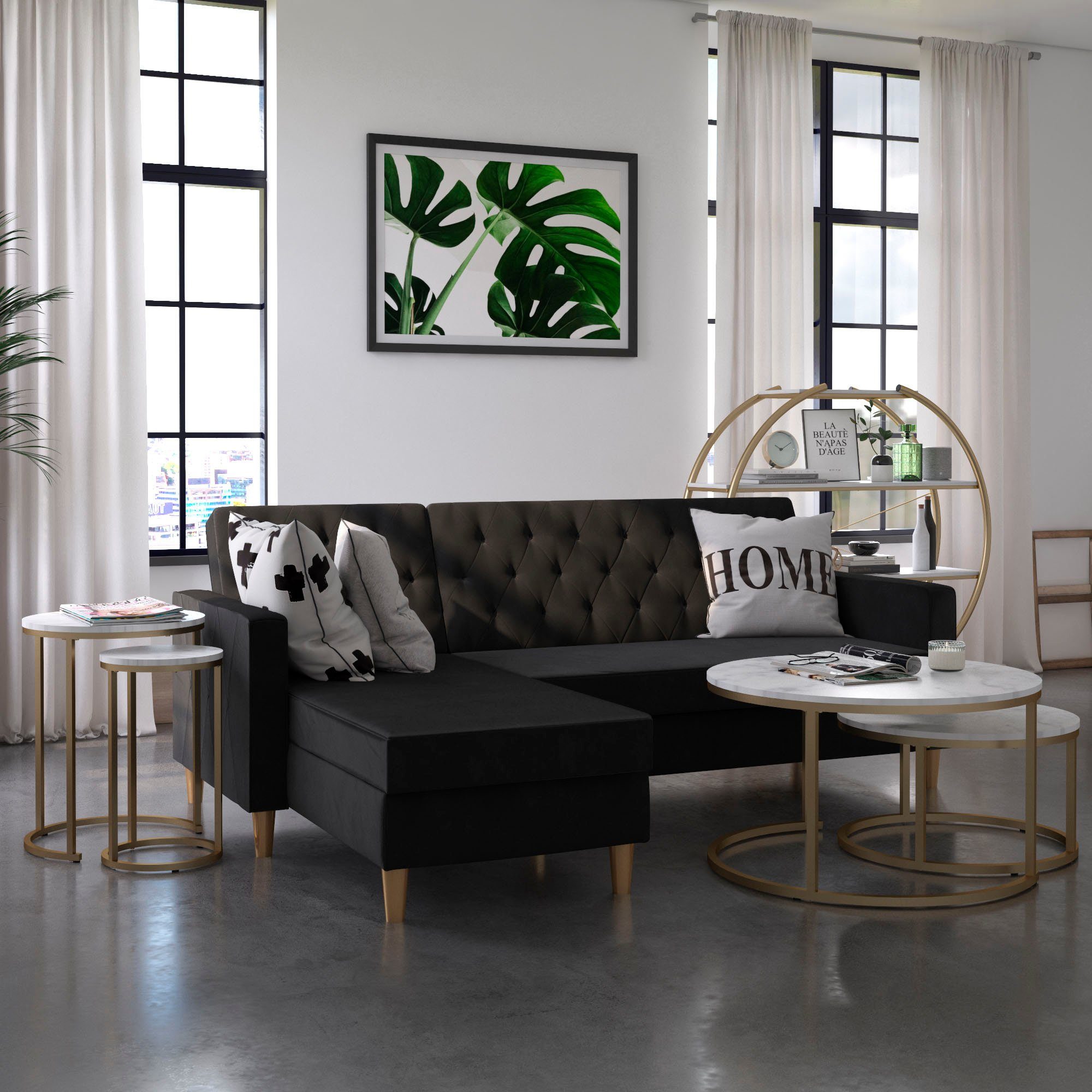 CosmoLiving by Cosmopolitan Couchtisch Amelia (Set, 2-St), 2 tlg., Tischplatte aus MDF, bronzefarbenes Gestell aus Metall