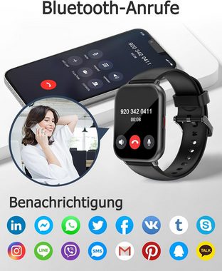 Cloudpoem HD-Touch Screen, Telefonfunktion, Fitness Tracker Smartwatch (1,85 Zoll, Android/iOS), mit SpO2, Puls Schlafmonitor Schrittzähler 100+ Trainingsmodi