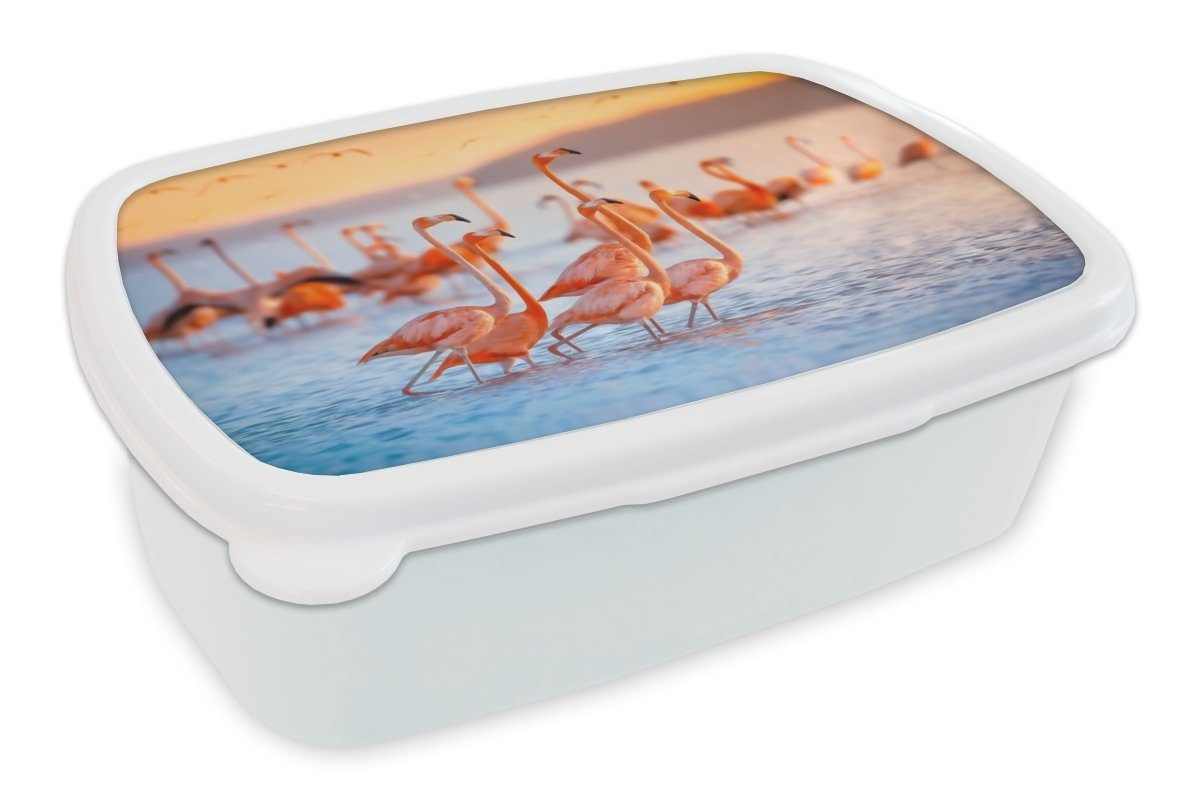 - MuchoWow weiß Lunchbox Kinder Jungs Kunststoff, - - Brotbox und für Flamingo Meer Erwachsene, (2-tlg), Brotdose, Mädchen und Sonne Sommer, für