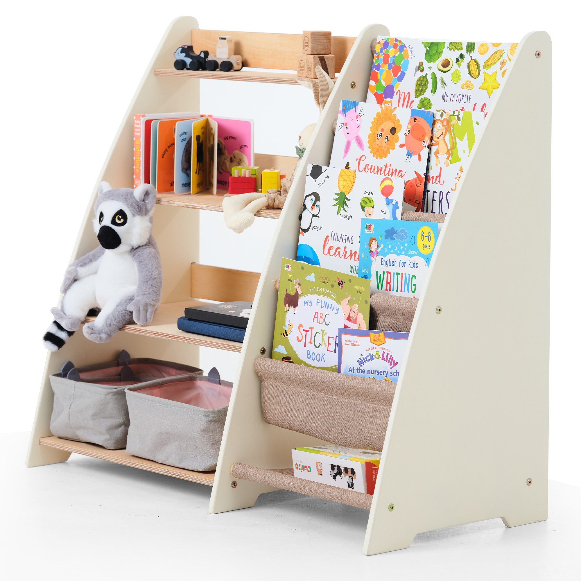 Goodevas Kinderregal Holz-Bücherregale Funktionaler Spielzeugorganisator für Kinderzimmer