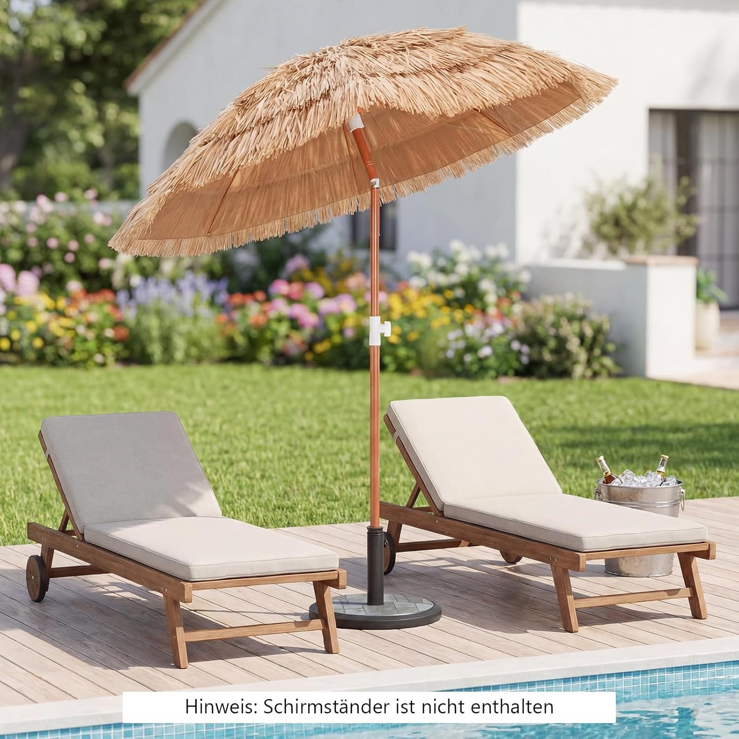 KOMFOTTEU Sonnenschirm Hawaii Strandschirm, mit Neigungsfunktion & verstellbarer Höhe – Bild 2 von 5