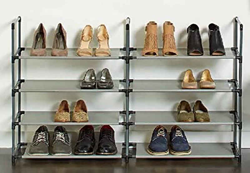 style home Schuhregal, Schuhregal Schuhständer Schuhablage Schuhschrank mit 4/8 Ebene für bis 24 Paar Schuhe (Schwarz, 8 Ablagen)
