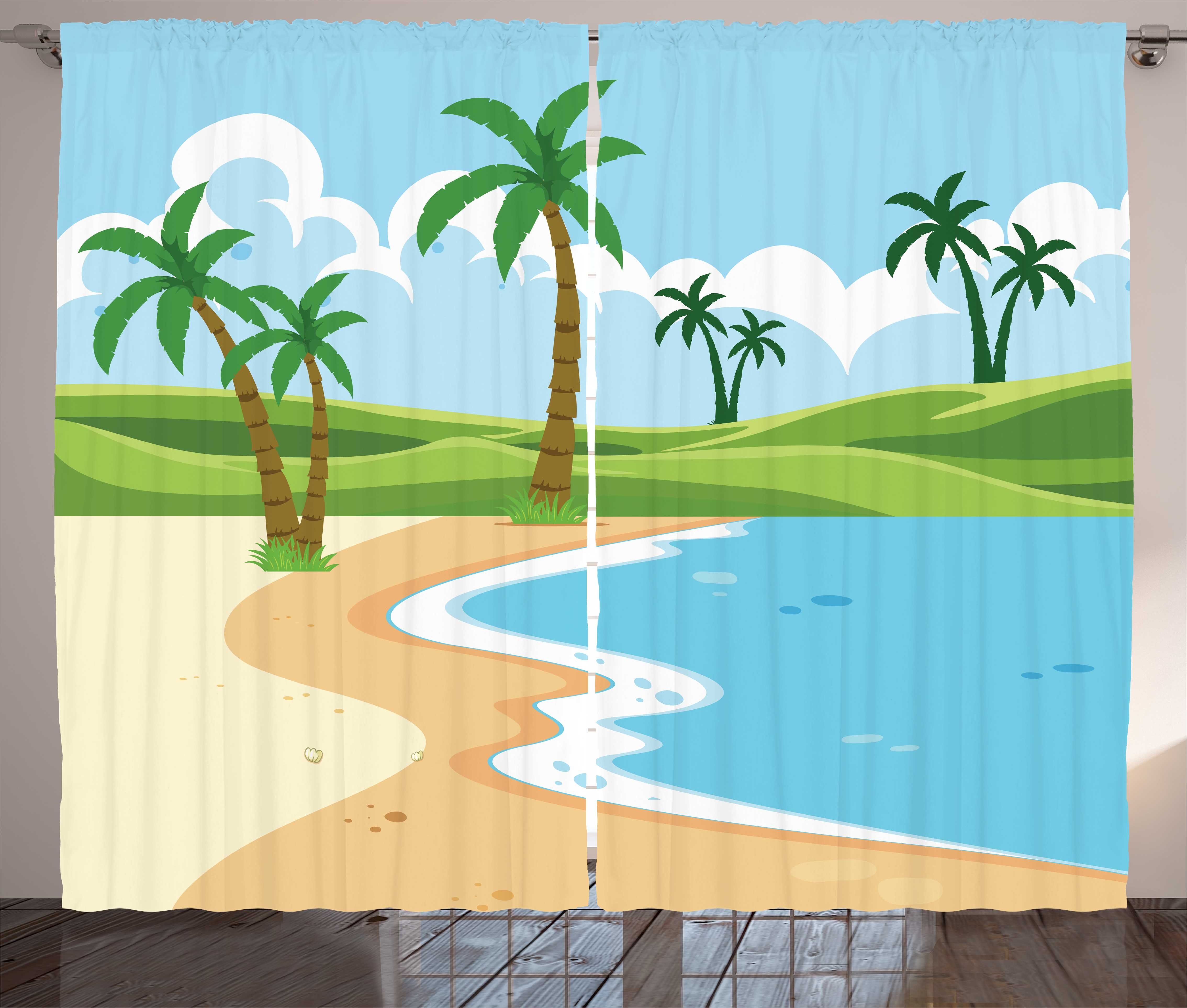 Kräuselband Haken, Palm Grafik-Strand mit mit Vorhang und Schlaufen Gras Gardine Schlafzimmer Abakuhaus, Küste