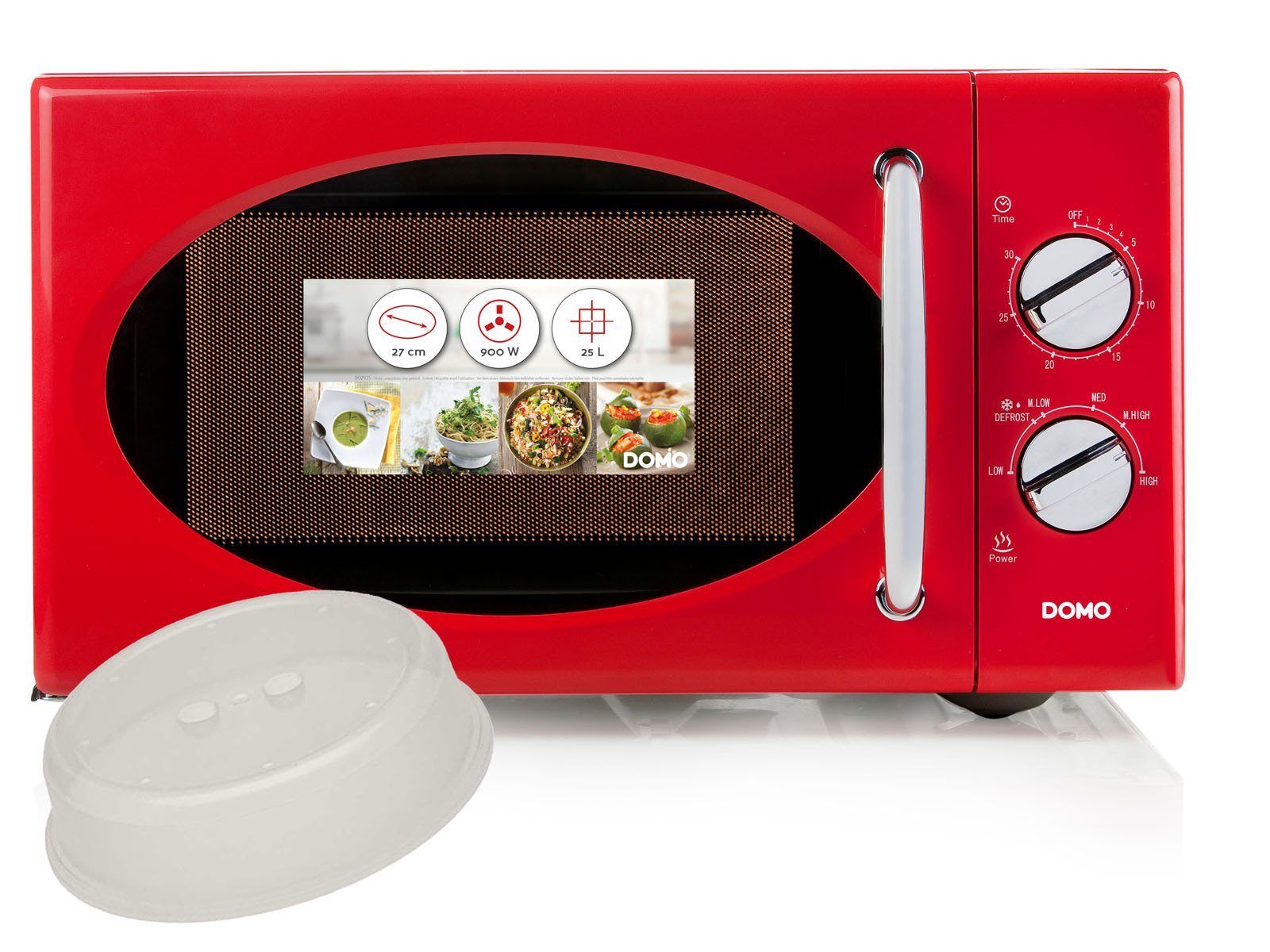 Domo Mikrowelle, 6 Kochprogramme, Auftaufunktion, Timer, 25 l, kleines kompaktes Микроволновые печиgerät & Abdeckhaube, Design in Retro Rot