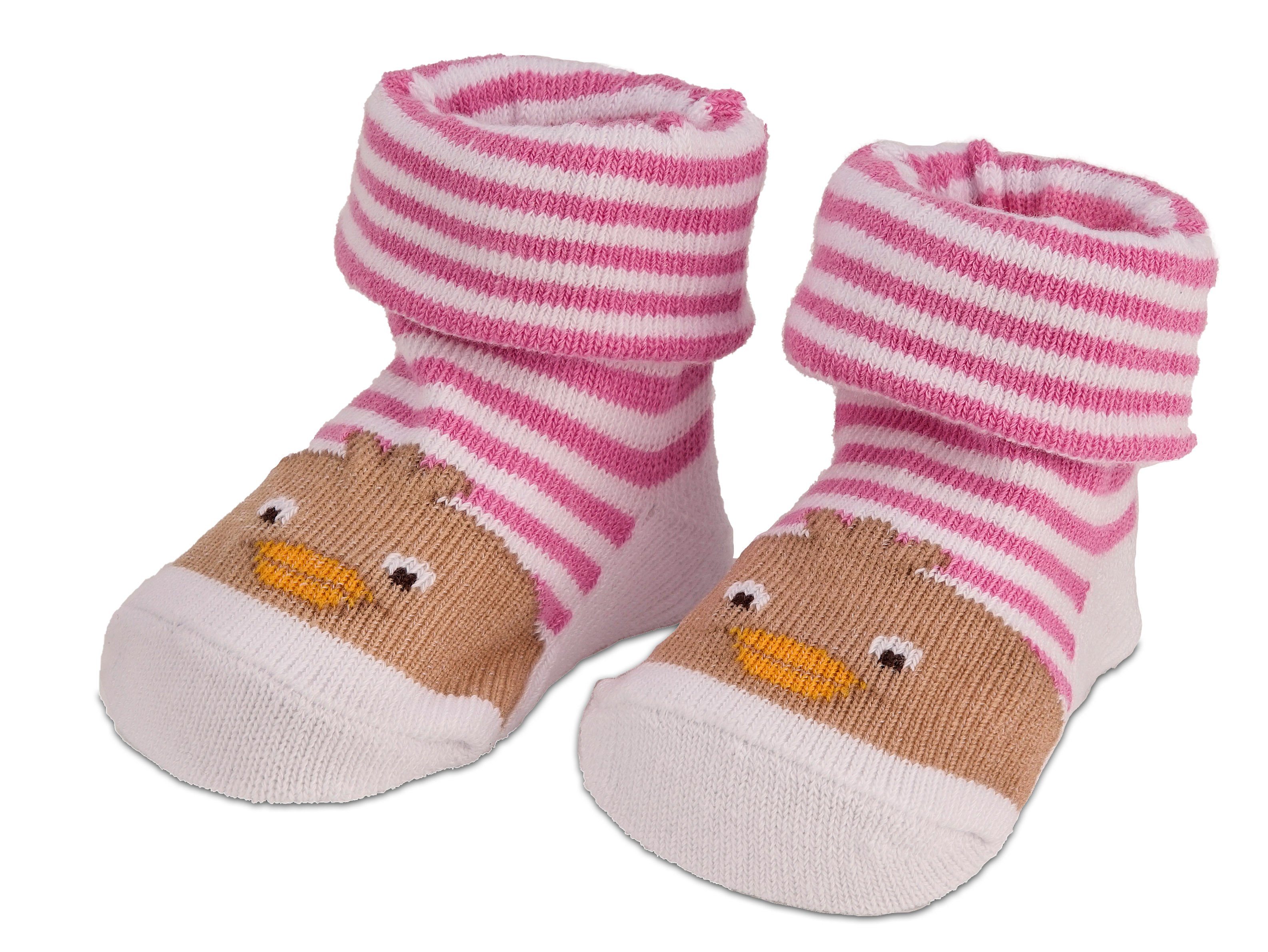 BRUBAKER Socken Babysocken für Mädchen 0-12 Monate (4-Paar, Baumwollsocken mit Tier Motiven) Baby Geschenkset für Neugeborene in Geschenkverpackung mit Schleife – Bild 4 von 5