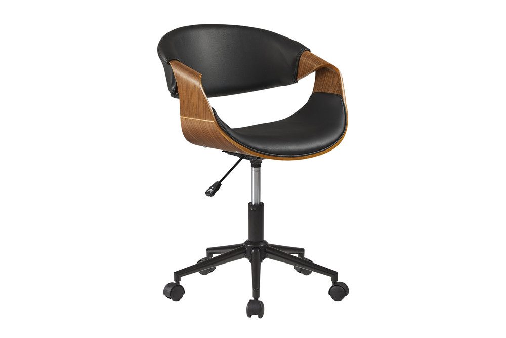 riess-ambiente Bürostuhl ORGANIC 75cm schwarz/braun - Kunstleder, Walnuss, PC, höhenverstellbar (Einzelartikel, 1 St), Retro Drehstuhl - ideal für Wohn- & Schlafzimmer od. als Computerstuhl