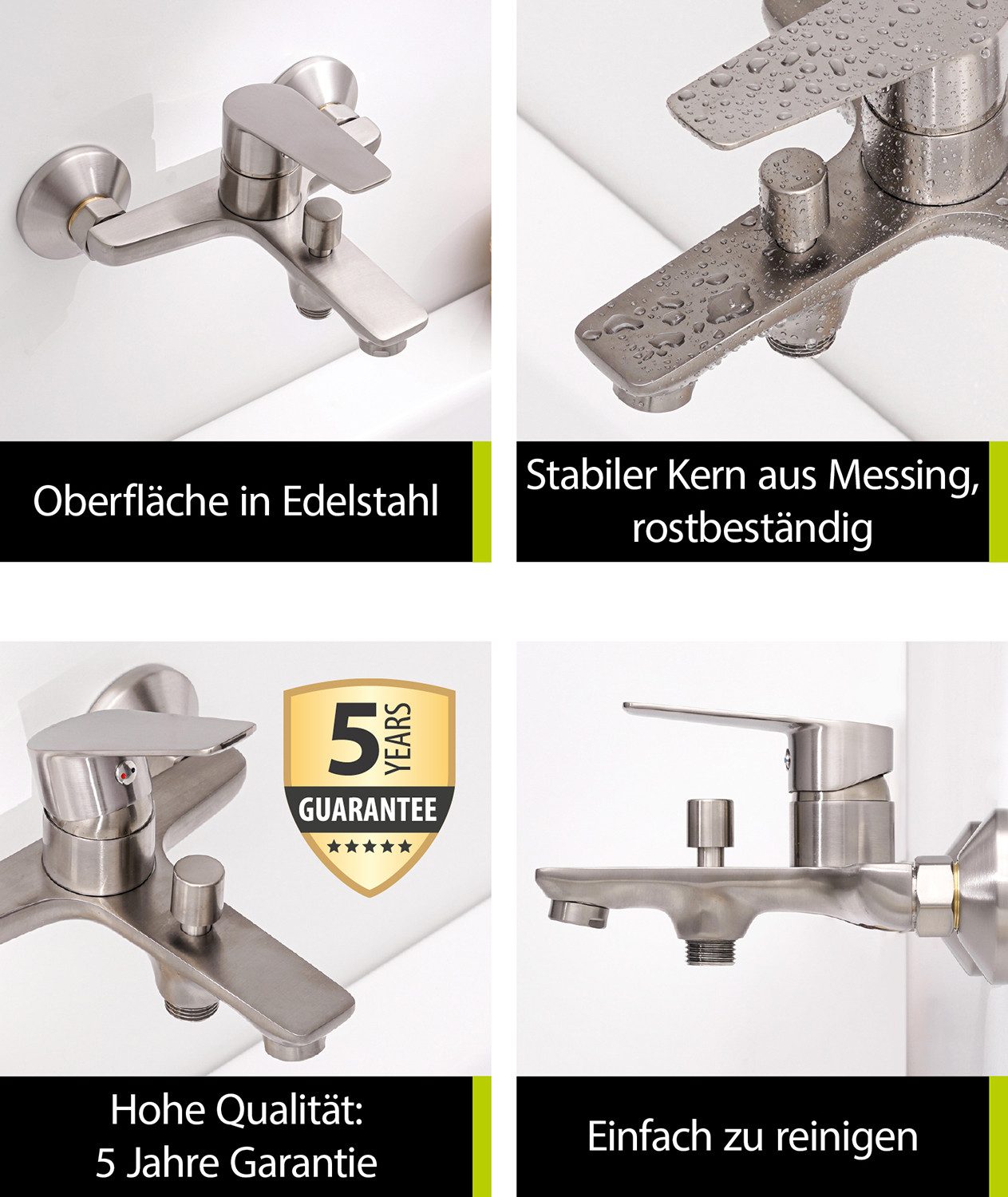 aquaSu Wannenarmatur Rios Edelstahl, Umsteller, S-Anschlüsse, Keramikkartusche