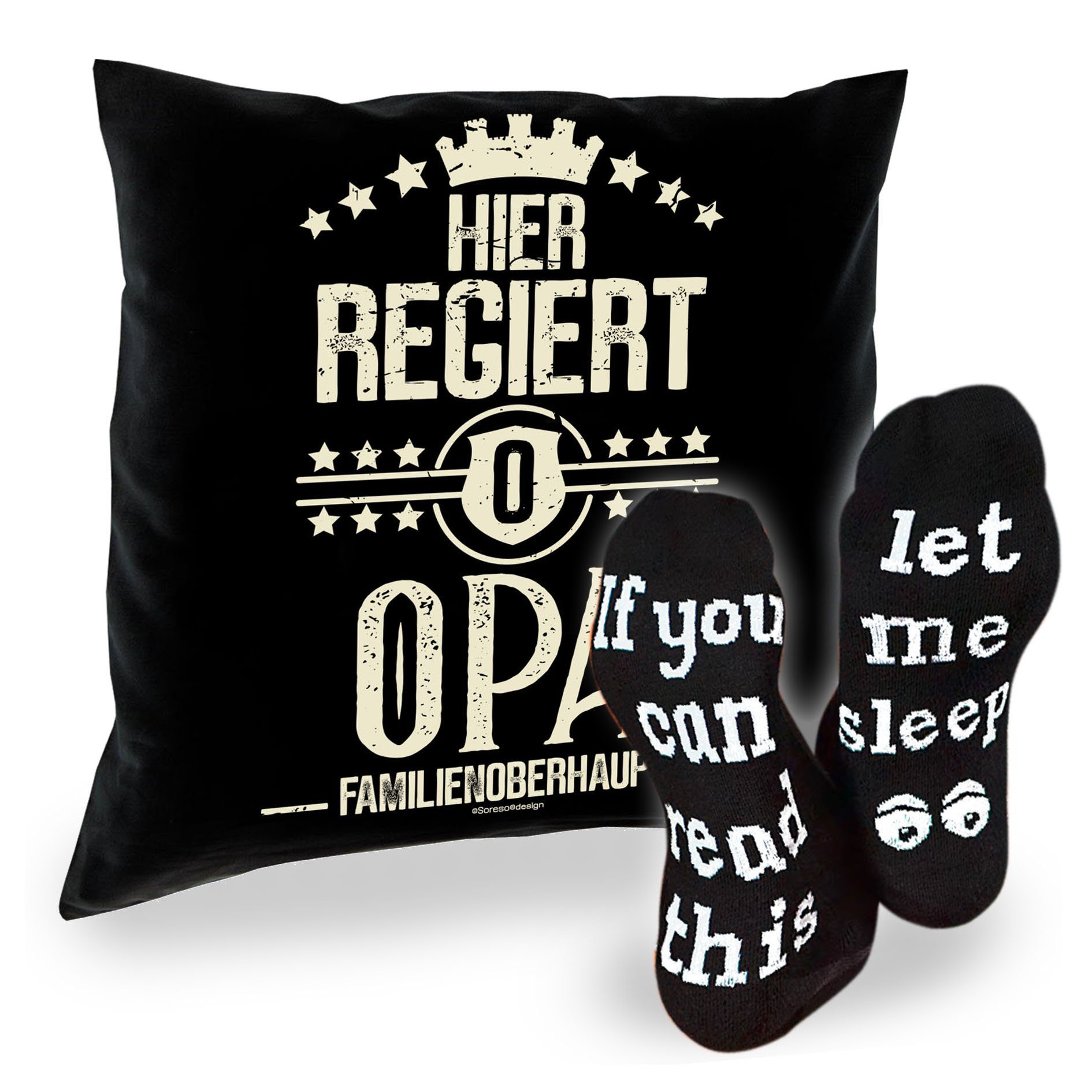 & Opa regiert schwarz Kissen Sprüche für Geschenkidee Hier Dekokissen Soreso® Socken Sleep, Geschenke Großvater