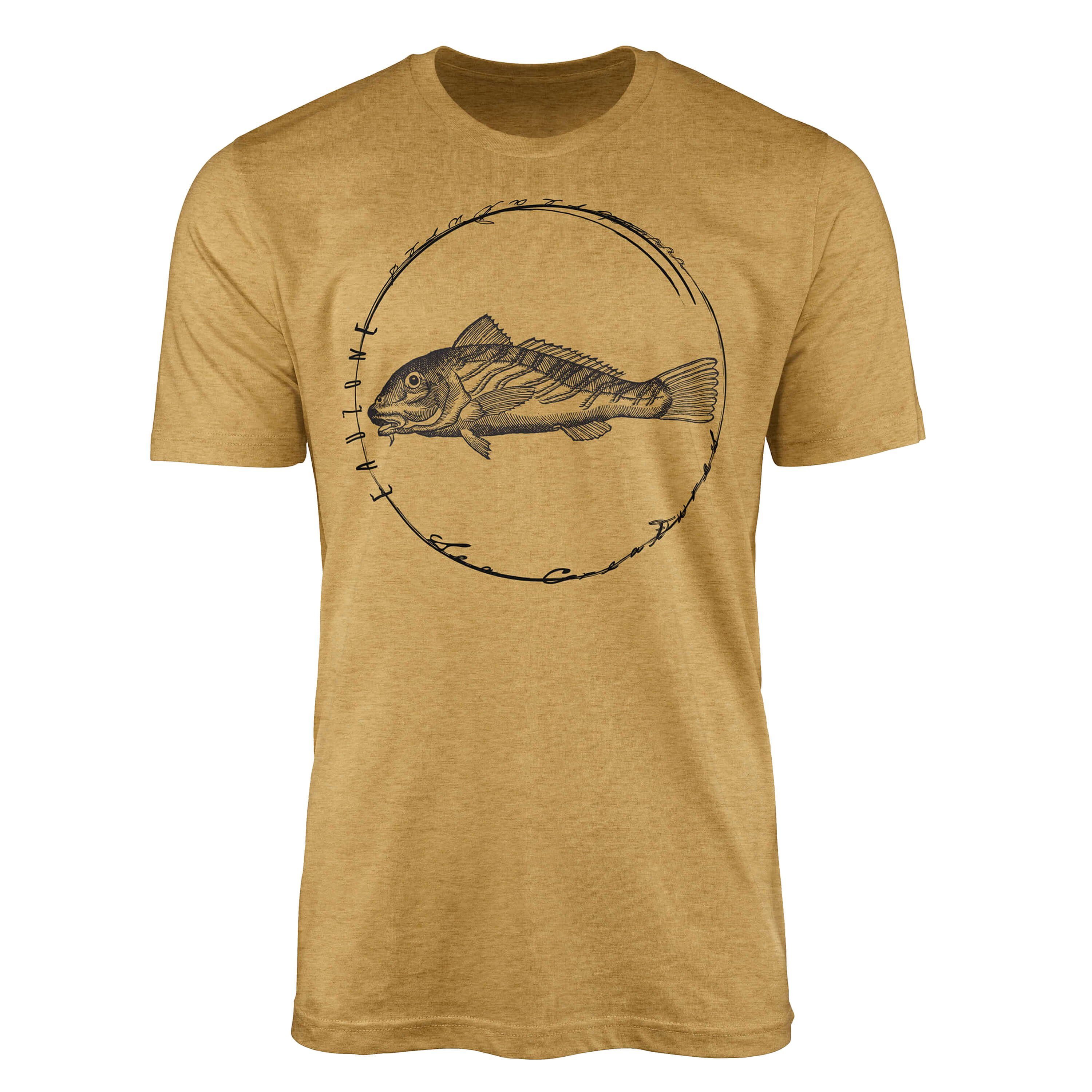 Sinus Art T-Shirt T-Shirt Tiefsee Fische - Serie: Sea Creatures, feine Struktur und sportlicher Schnitt / Sea 066 Antique Gold