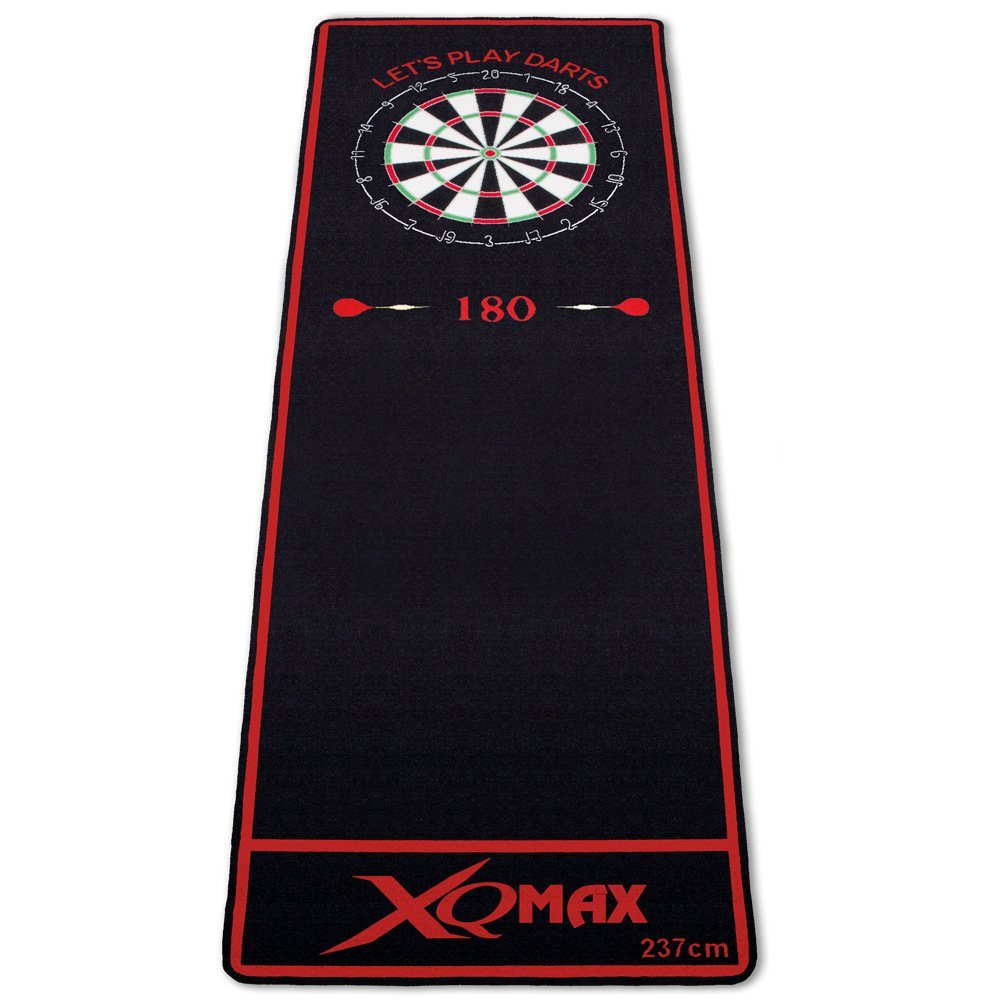 rot/schwarz mit Turnier XQMAX 237x80cm, mit offiziellem Spielabstand Dart Turnier-Dartmatte (Teppich, Dartscheibe Dartteppich Matte Motiv),