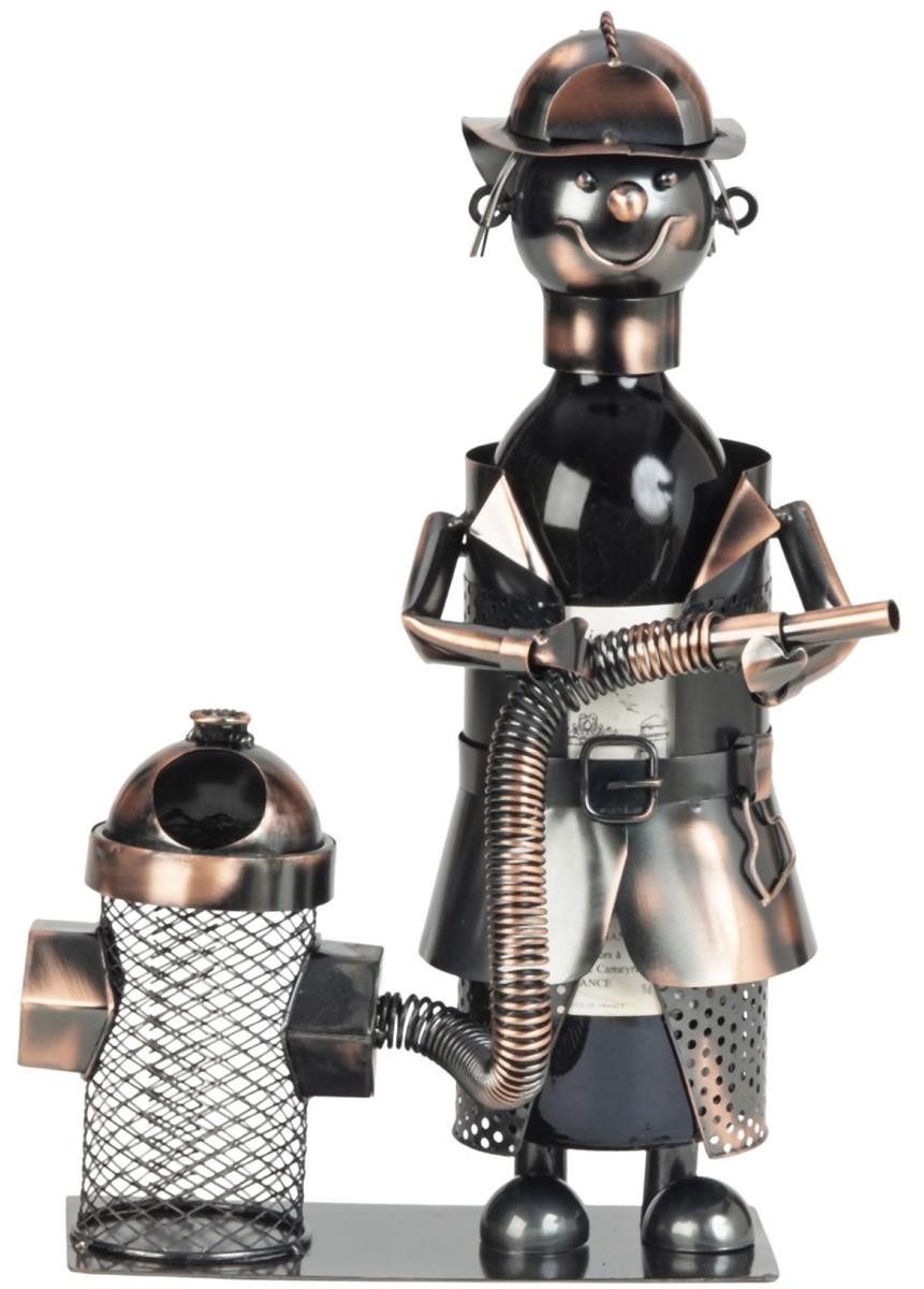 Geschenkestadl Weinflaschenhalter Flaschenhalter Feuerwehrmann Metall bronzefinish 36,5cm Weinflasche, (1-St)