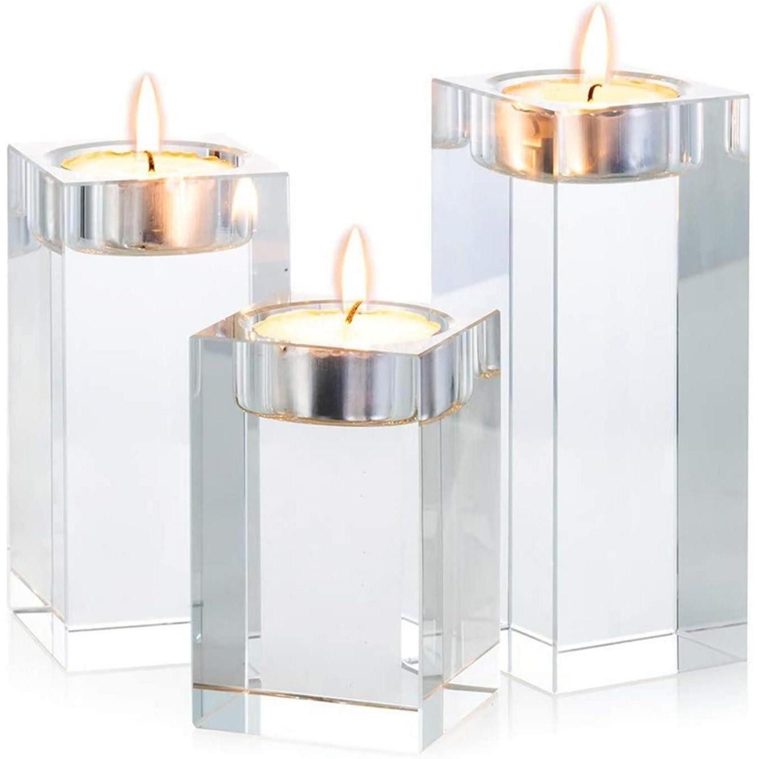 LuxusKollektion Kerzenständer 3-teilige Kristall Glas Kerzenständer Set 8/10/12cm Transparent