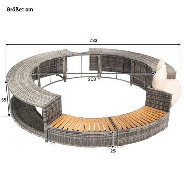 WISHDOR Gartenlounge-Set Spa-Pool, (aus PE-graues Rattan und Akazienholz,inklusive Kissen), mit Stauraum, verstellbaren Füßen,für Whirlpool und Pool