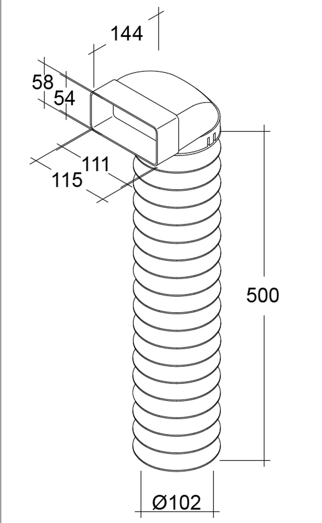 Wallair Montagezubehör Dunstabzugshaube Flachkanal 110x54mm auf Ø 100mm Adapter Umlenkstück 50cm Flexschlauch (1 St)