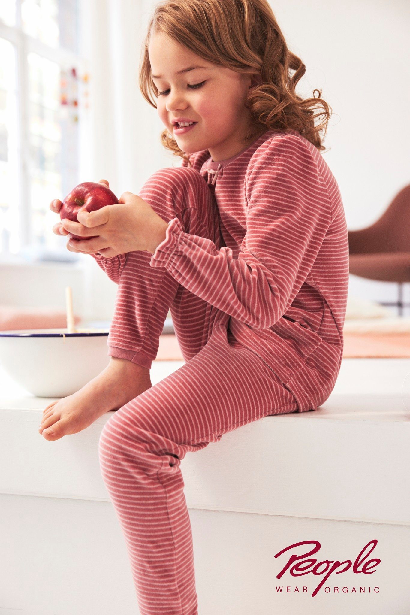 Schlafanzug, geringelt, rosa Pyjama People Baumwolle Bio Langarm Nicki, Organic Wear Mädchen aus