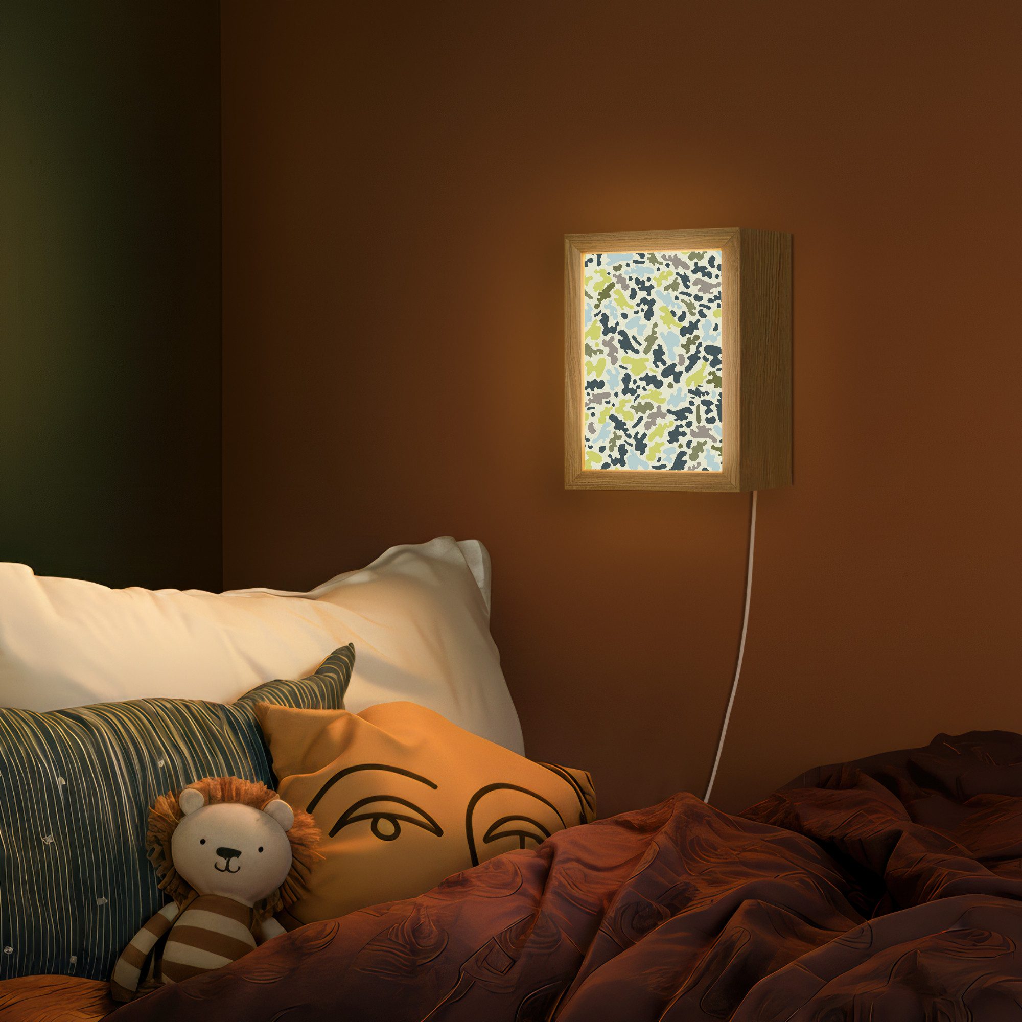 OnlyWow Wandleuchte Lightbox Camouflage - Grün - Blau - Jungen - Kinder, Dimmbar, Farbwechsel, LED, Warmweiß, Kaltweiß, Neutralweiß Einstellbar, Wandlampe Innen, Dimmbar, mit Kabel, LED, Beleuchtung, Kinderzimmer