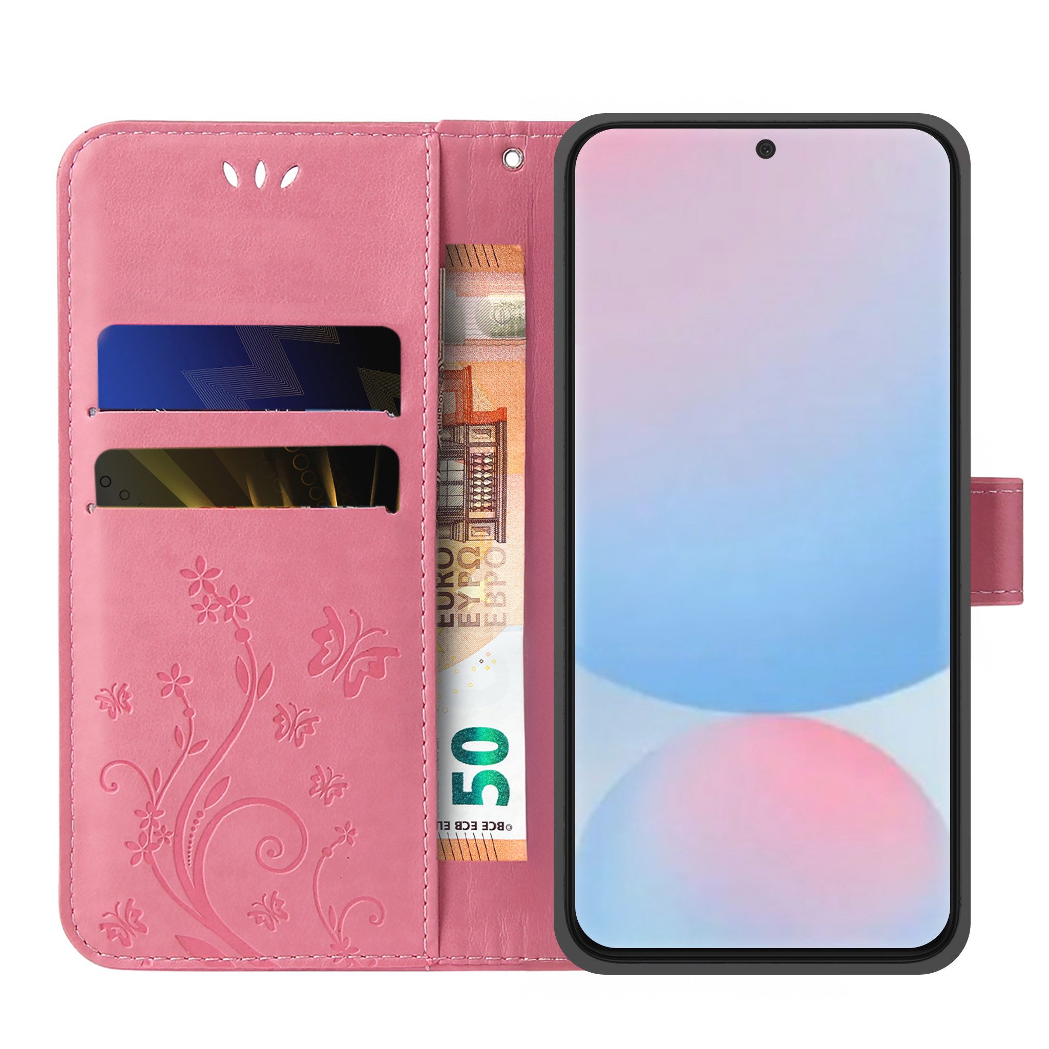 Tec-Expert Handyhülle Cover Tasche Hülle für Samsung Galaxy A56 5G 6.7 Zoll, 6.7, Klapphülle Case mit Kartenfach Fliphülle aufstellbar, Motiv Blumen