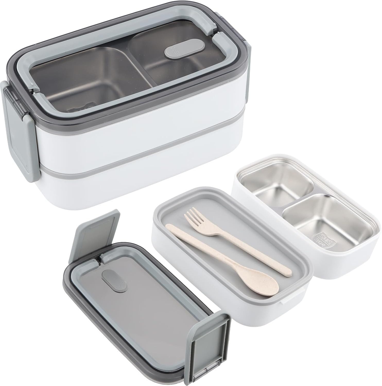 FELIXLEO Lunchbox Edelstahl Bento Lunchbox 2 Etagen auslaufsicher, Weiß, (1-tlg)