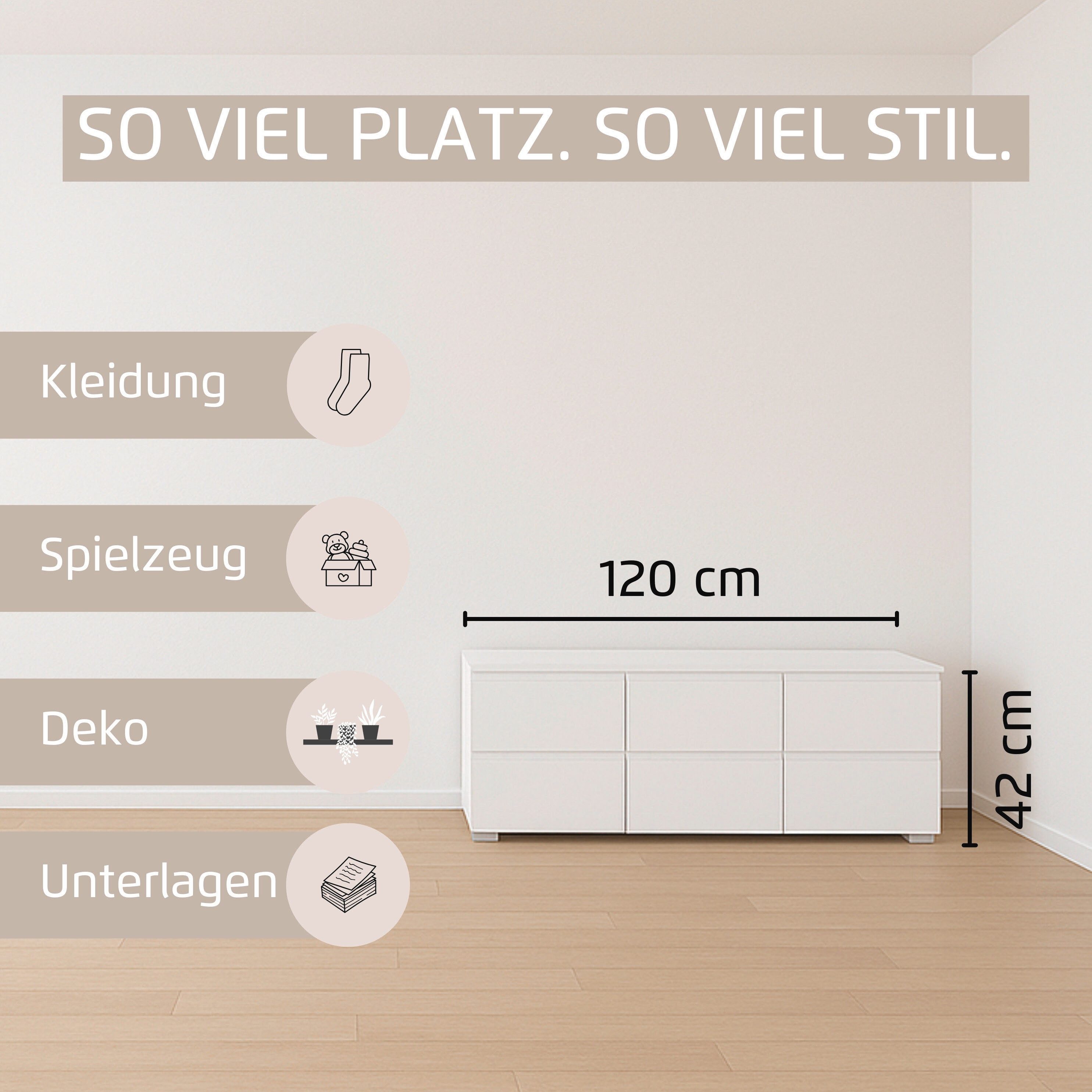 rauch TV-Board Sideboard Kommode Lowboard TV-Schrank MAINZ (Breite 80 oder 120 cm), praktische und geräumige Schubladen MADE IN GERMANY – Bild 4 von 5