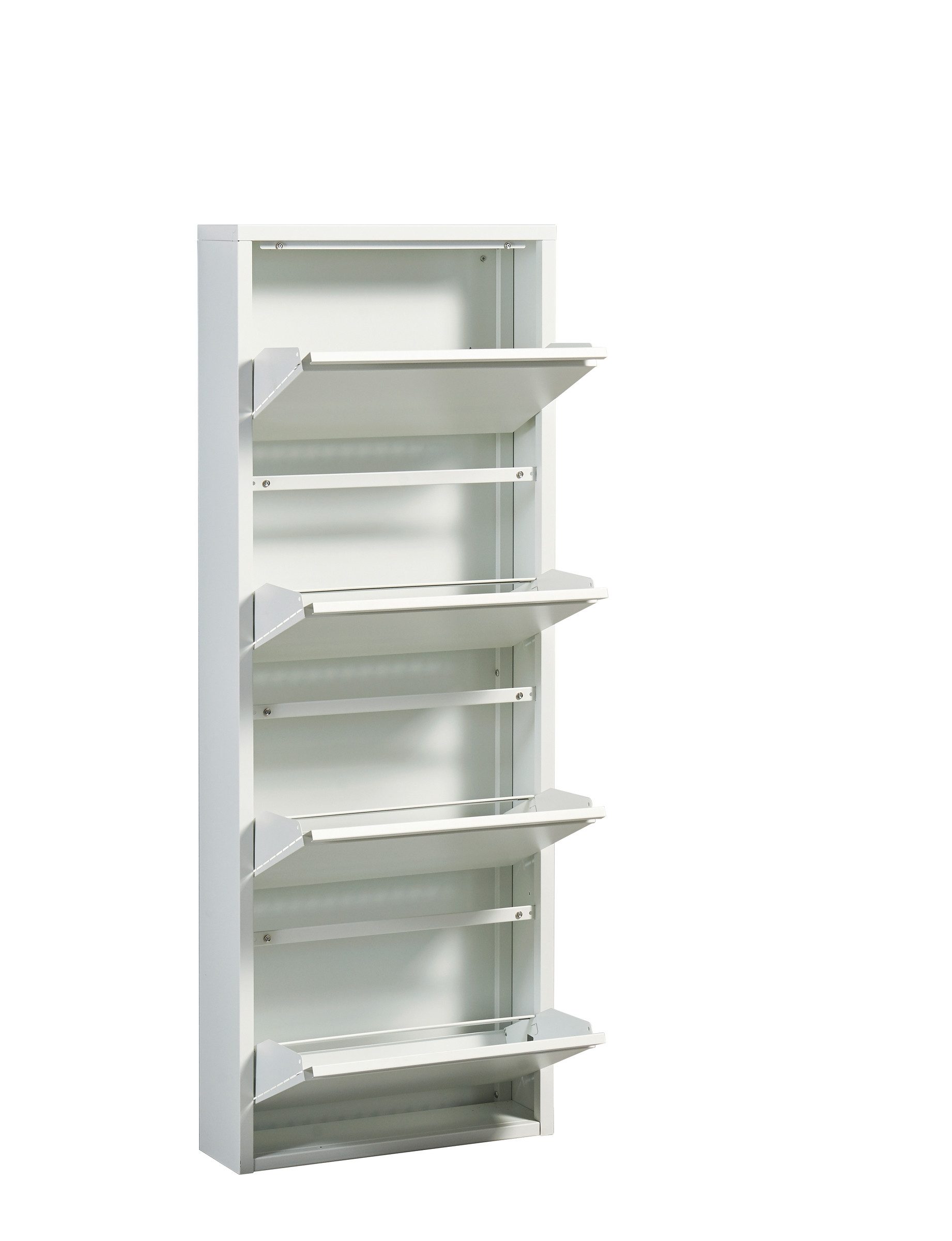 PREISBRECHER Schuhkipper Bert, 4 Klappen, 8 paar Schuhe, weiß, Metall - 51x137x16cm (BxHxT)
