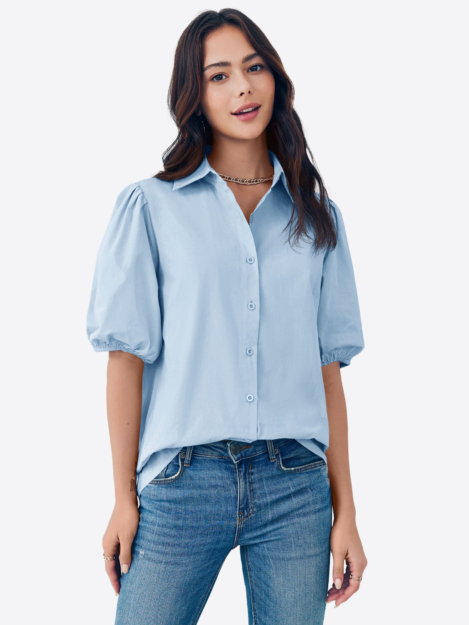 Imily Bela Kurzarmshirt Damen Freizeitbluse mit Puffärmeln (Packung, 1-tlg. günstig online kaufen