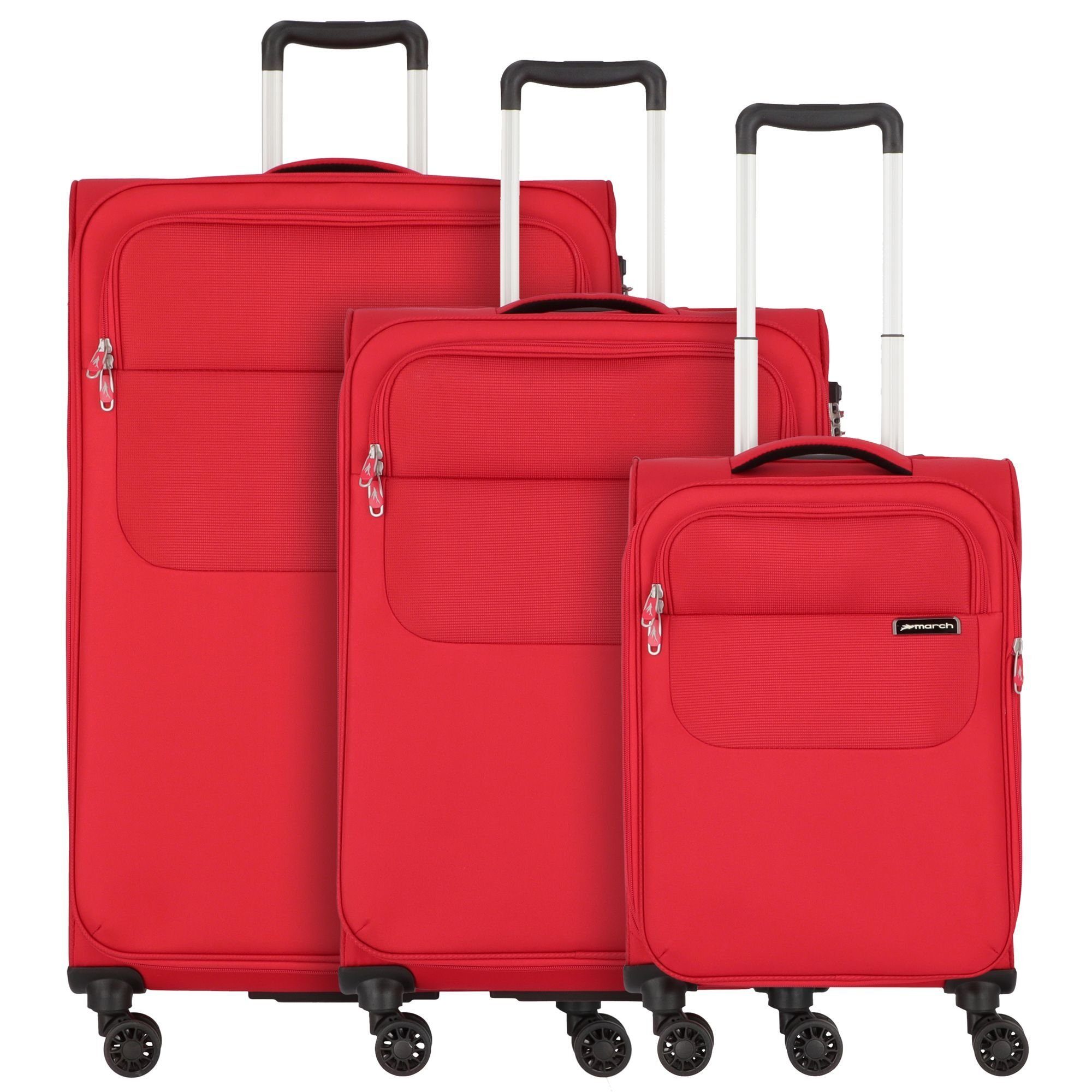 March15 Trading Trolleyset Carter, 4 Rollen, (3-teilig, 3 tlg), Polyester red